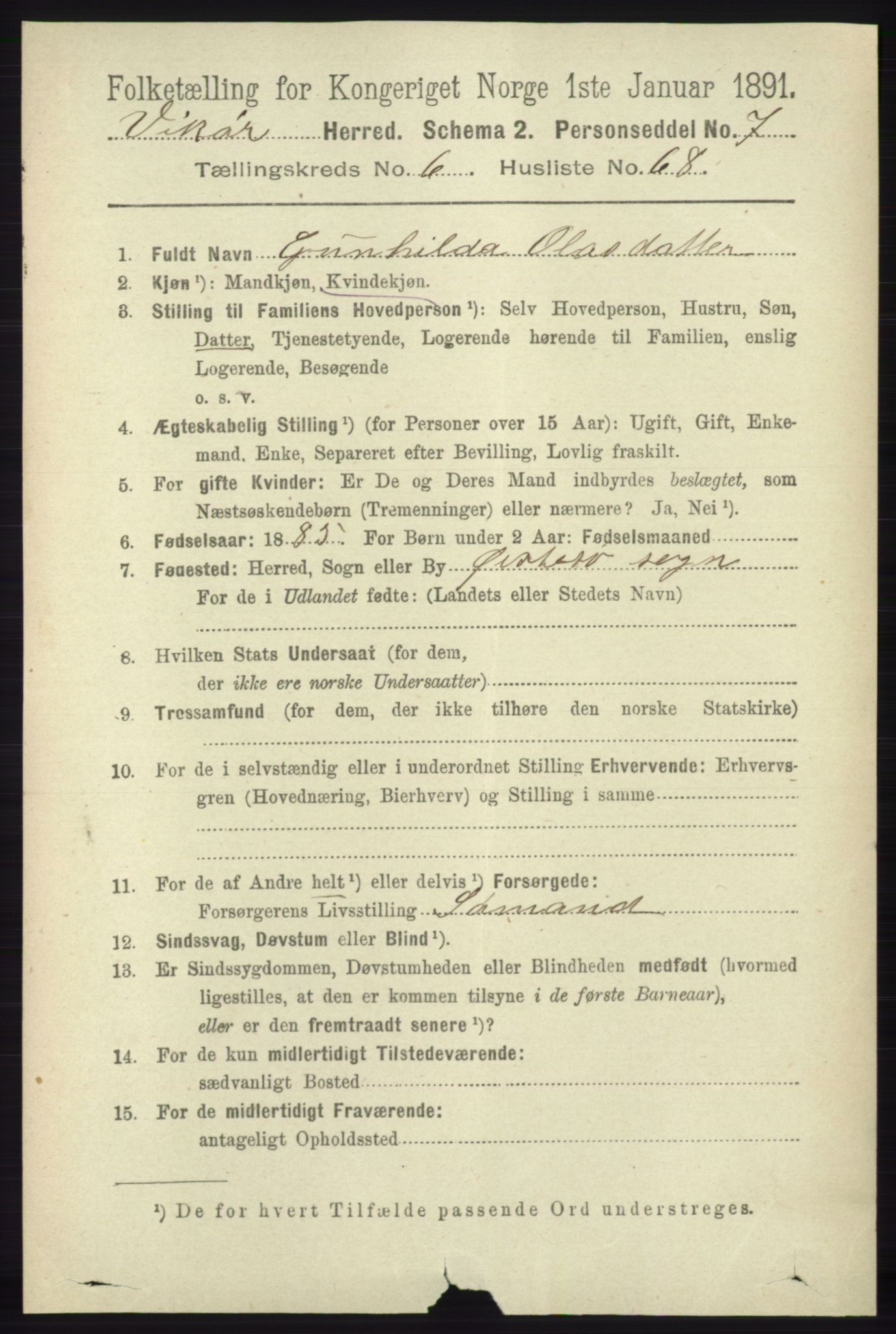 RA, 1891 census for 1238 Vikør, 1891, p. 2195