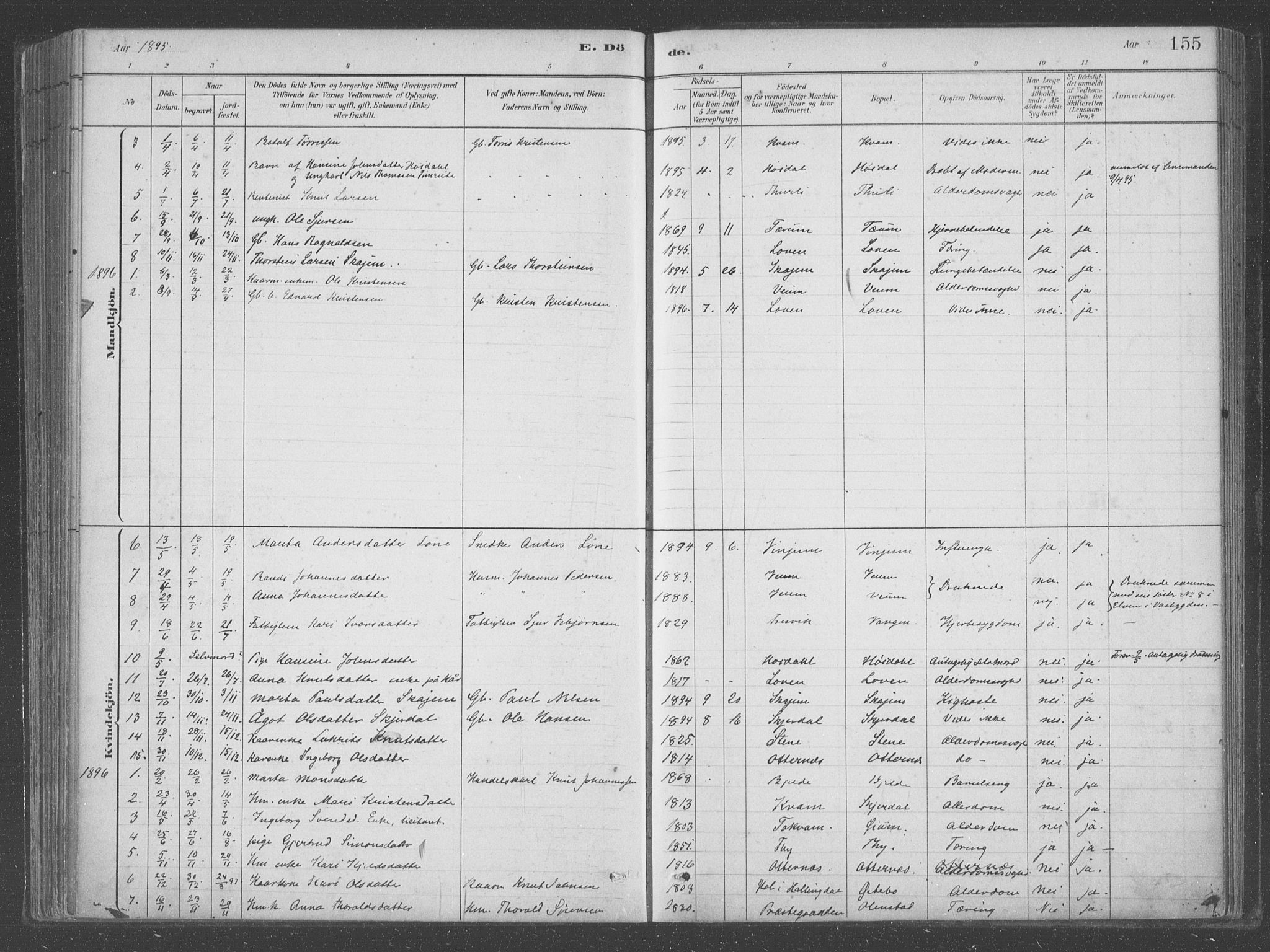 Aurland sokneprestembete, SAB/A-99937/H/Ha/Hab/L0001: Parish register (official) no. B  1, 1880-1909, p. 155
