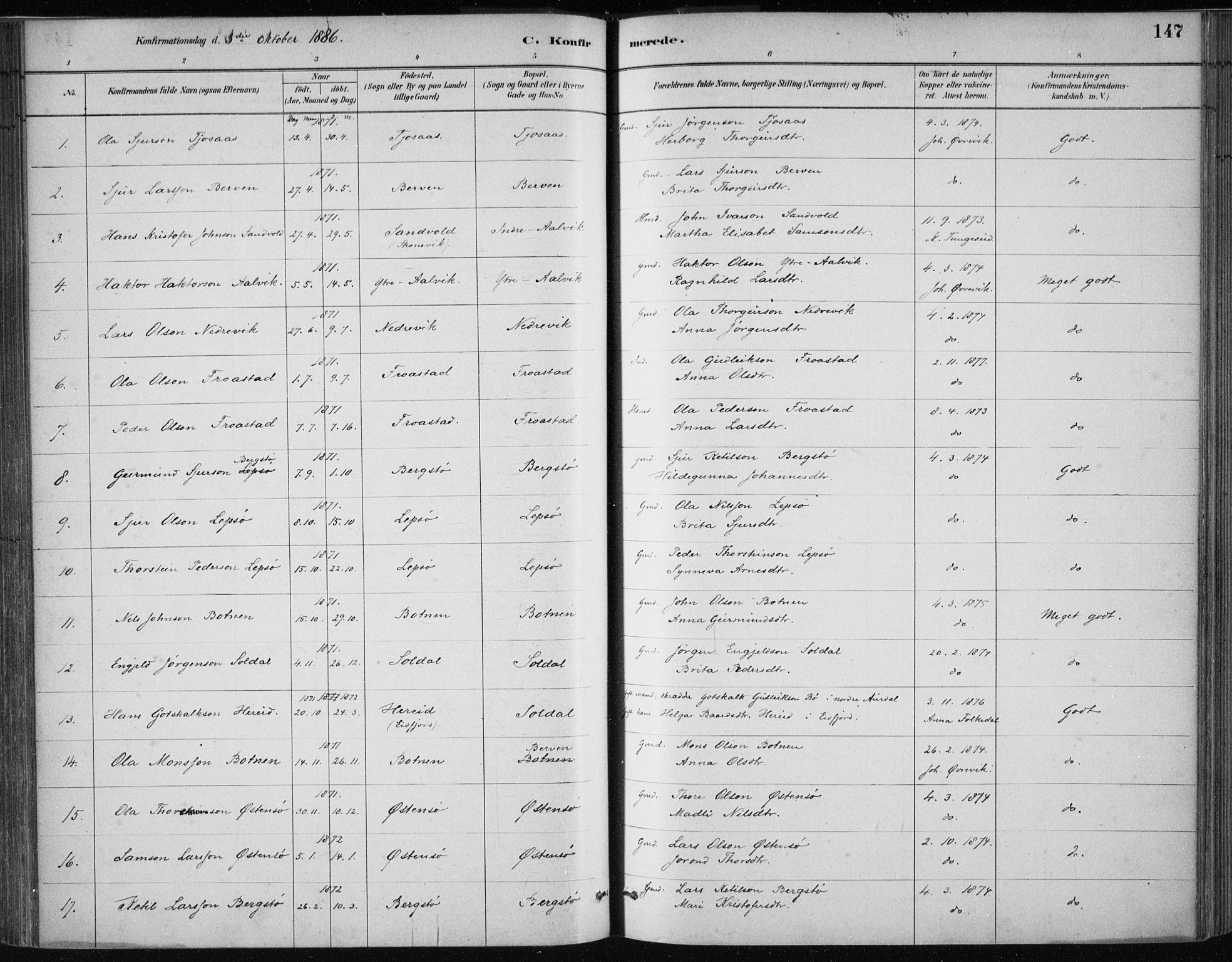 Kvam sokneprestembete, AV/SAB-A-76201/H/Haa: Parish register (official) no. C  1, 1880-1906, p. 147