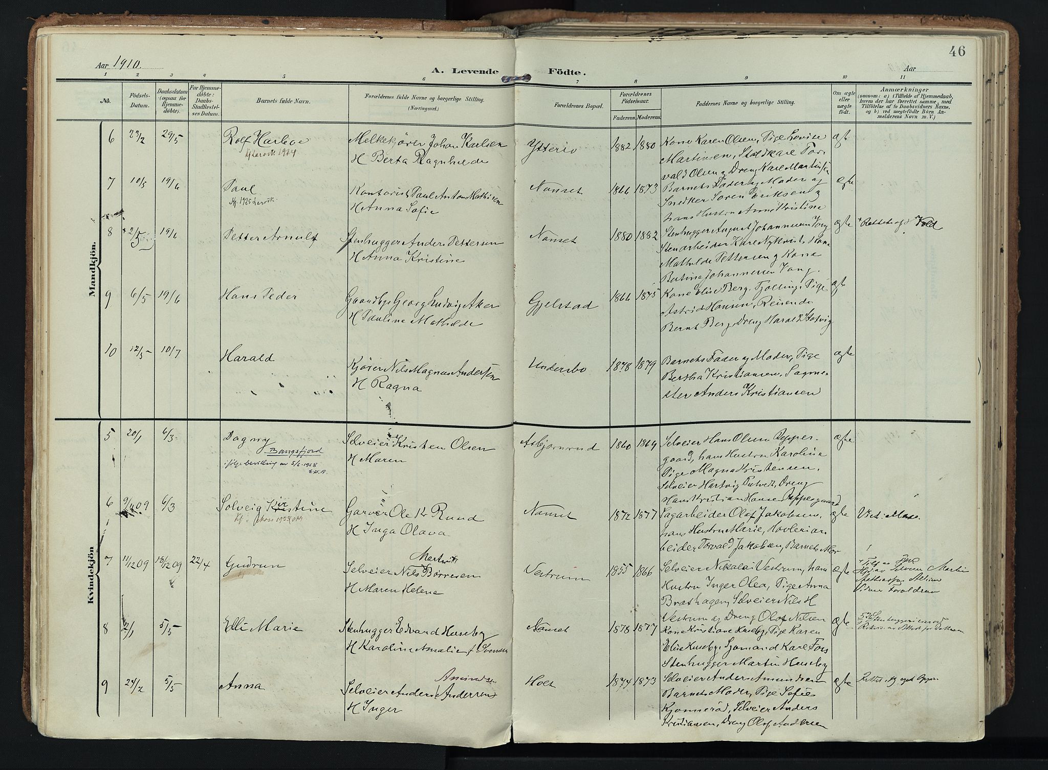 Hedrum kirkebøker, SAKO/A-344/F/Fa/L0010: Parish register (official) no. I 10, 1904-1918, p. 46