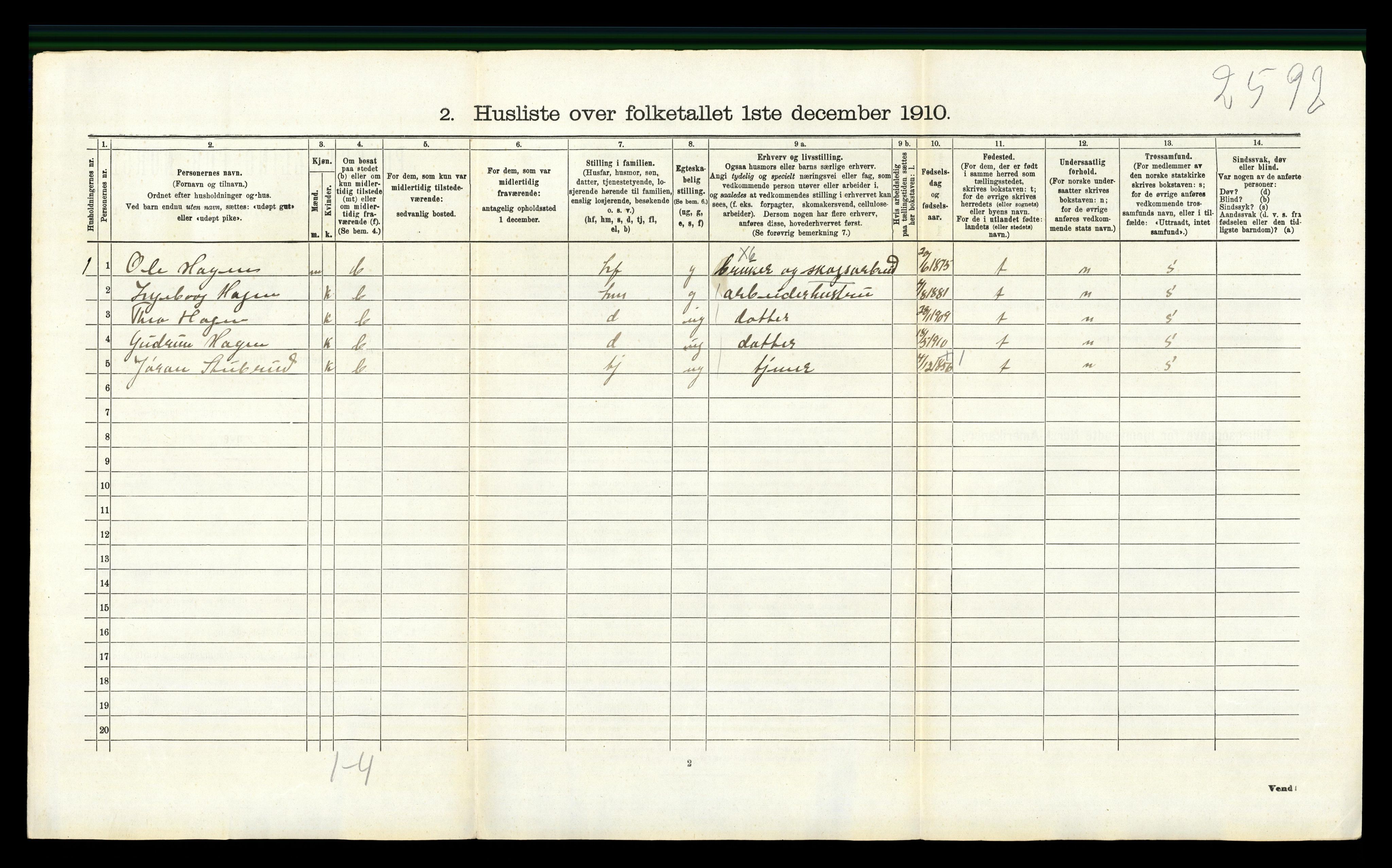 RA, 1910 census for Sigdal, 1910, p. 1037