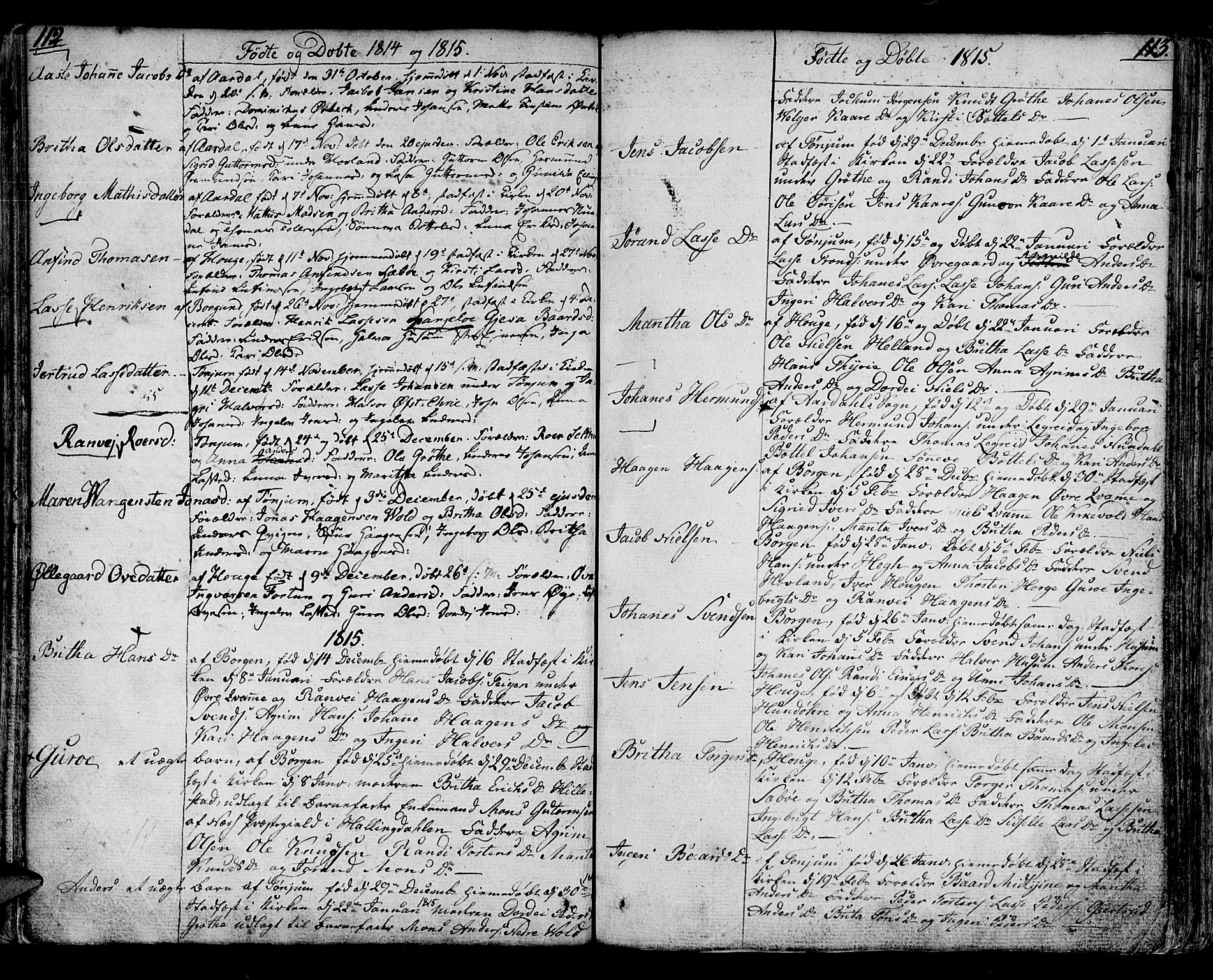 Lærdal sokneprestembete, SAB/A-81201: Parish register (official) no. A 4, 1805-1821, p. 112-113