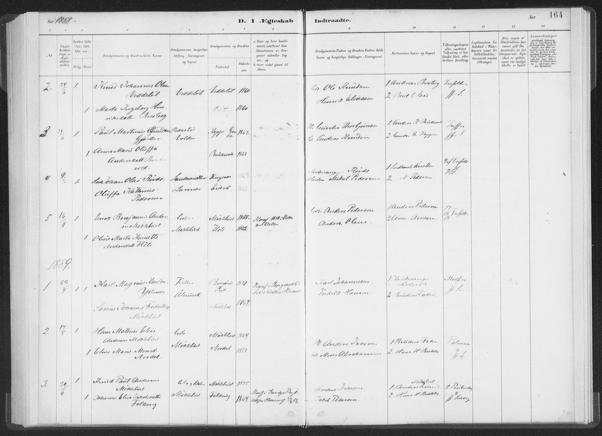 Ministerialprotokoller, klokkerbøker og fødselsregistre - Møre og Romsdal, AV/SAT-A-1454/502/L0025: Parish register (official) no. 502A03, 1885-1909, p. 164