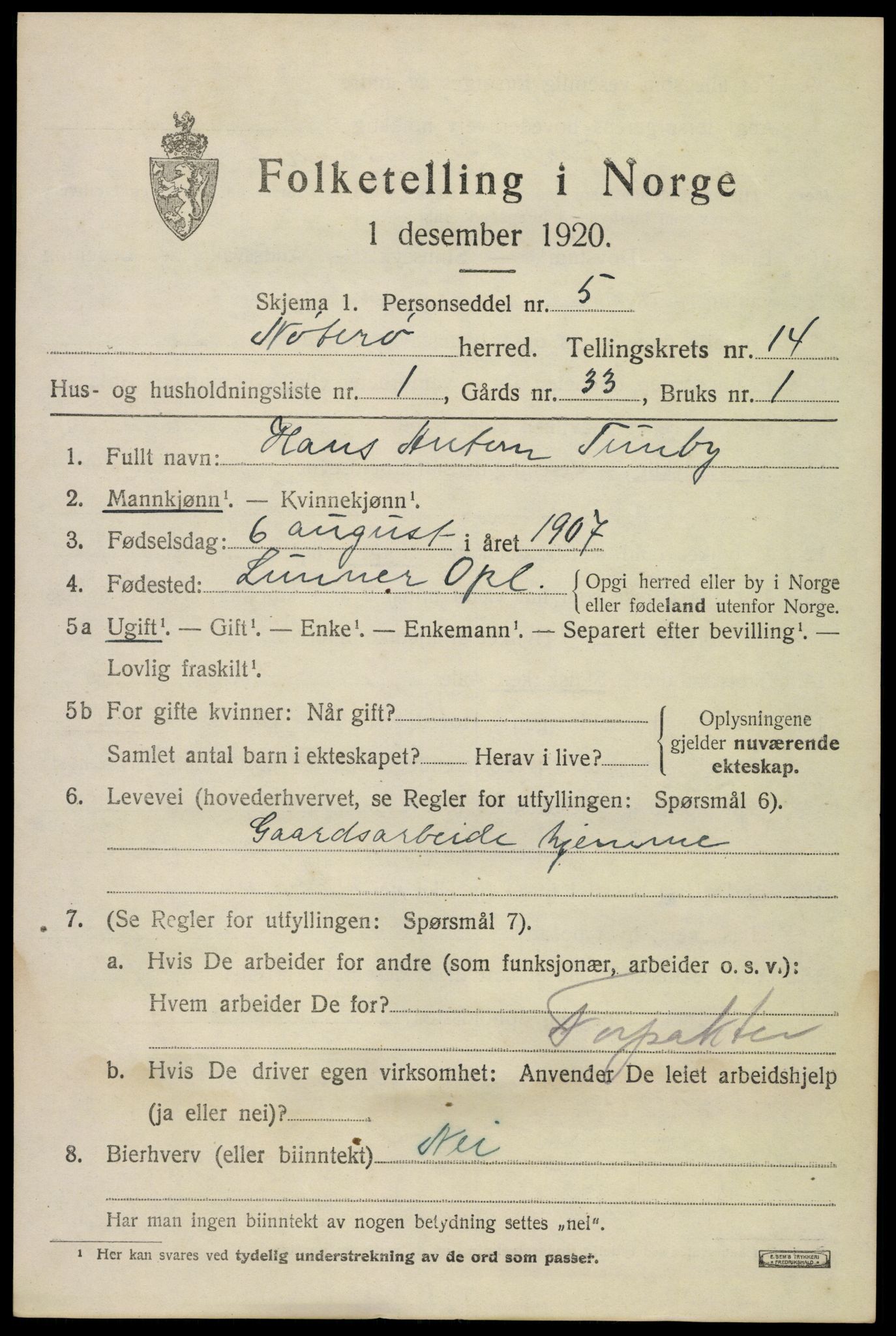 SAKO, 1920 census for Nøtterøy, 1920, p. 16291