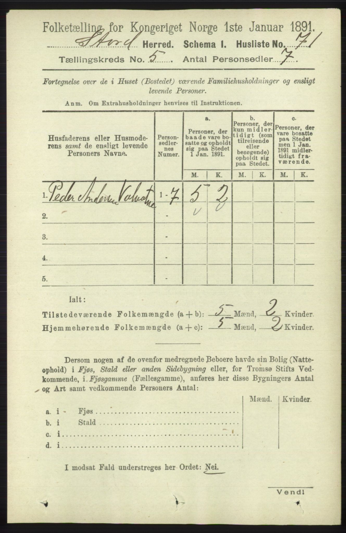 RA, 1891 census for 1221 Stord, 1891, p. 1652