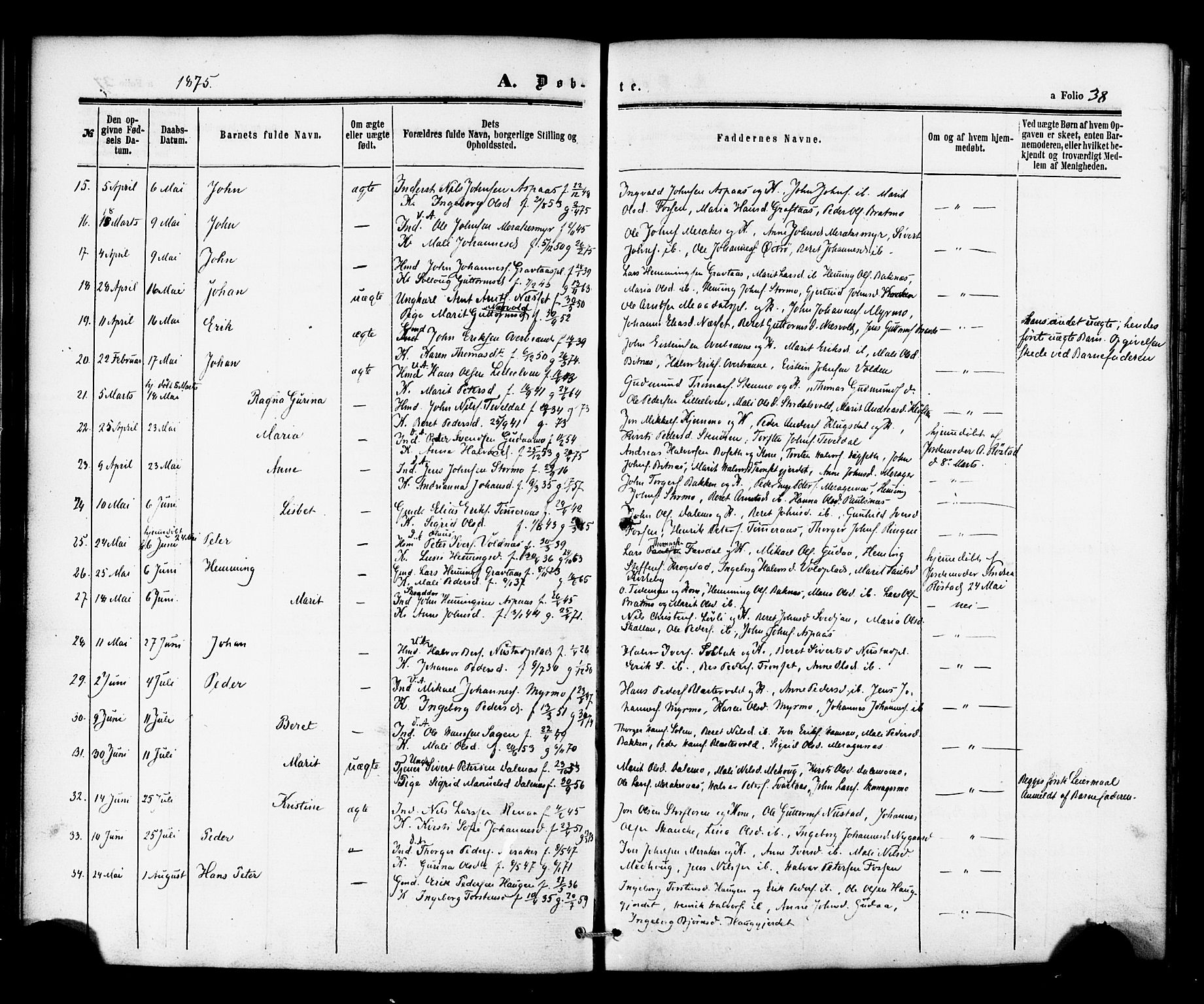 Ministerialprotokoller, klokkerbøker og fødselsregistre - Nord-Trøndelag, SAT/A-1458/706/L0041: Parish register (official) no. 706A02, 1862-1877, p. 38