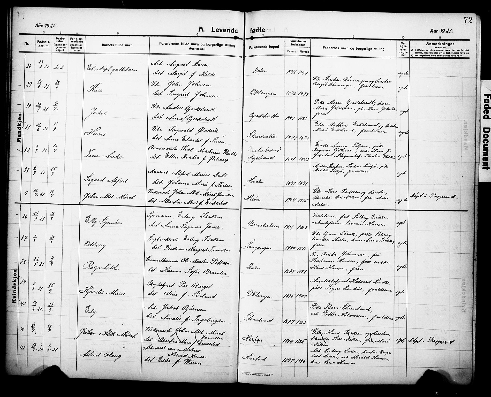 Eidanger kirkebøker, AV/SAKO-A-261/G/Ga/L0004: Parish register (copy) no. 4, 1912-1927, p. 72