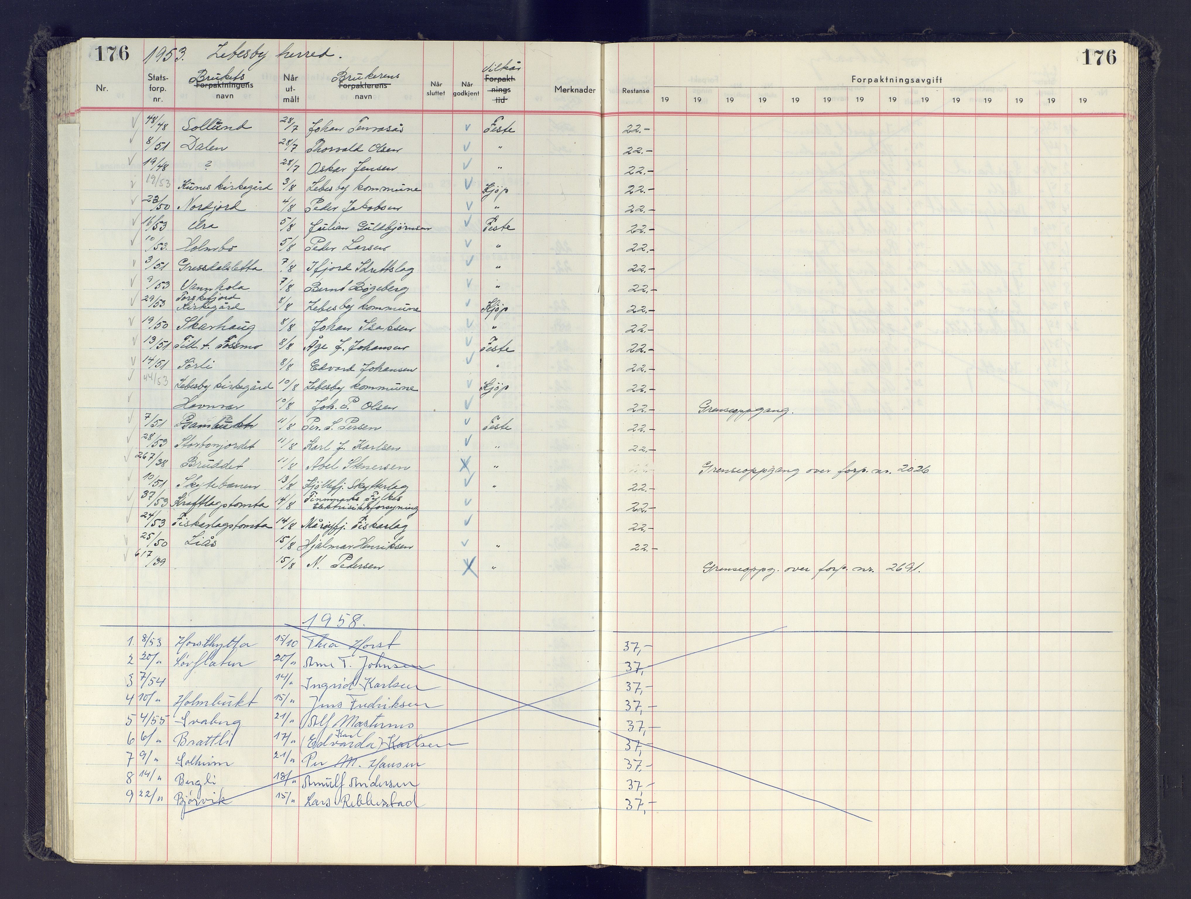 Finnmark jordsalgskommisjon/jordsalgskontor og Statskog SF Finnmark jordsalgskontor, AV/SATØ-S-1443/J/Jb/L0001: Protokoll for salg og forpaktning, 1948-1958, p. 176