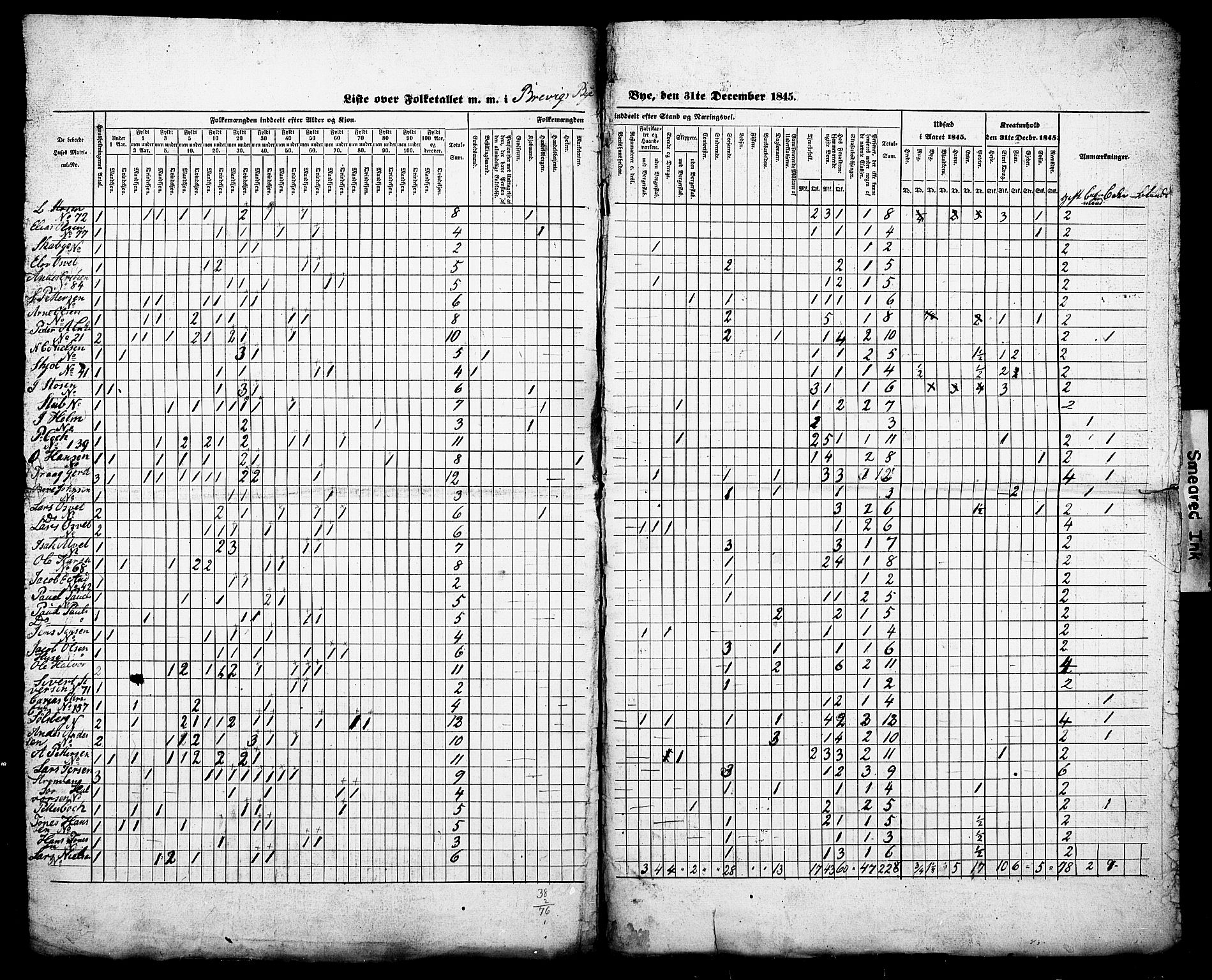 , Census 1845 for Eidanger/Brevik, 1845, p. 2