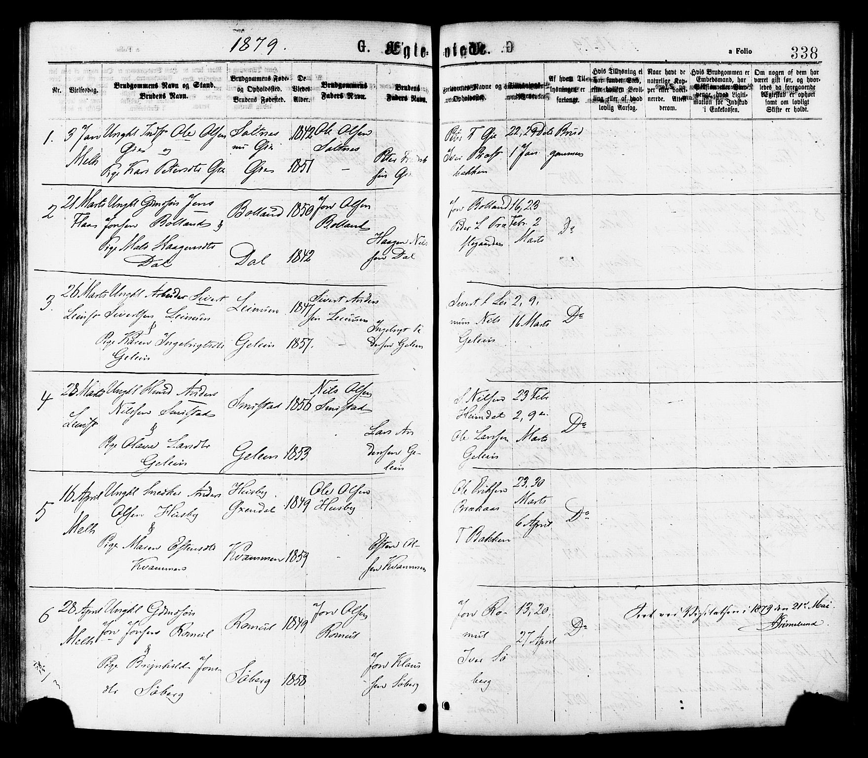 Ministerialprotokoller, klokkerbøker og fødselsregistre - Sør-Trøndelag, AV/SAT-A-1456/691/L1079: Parish register (official) no. 691A11, 1873-1886, p. 338