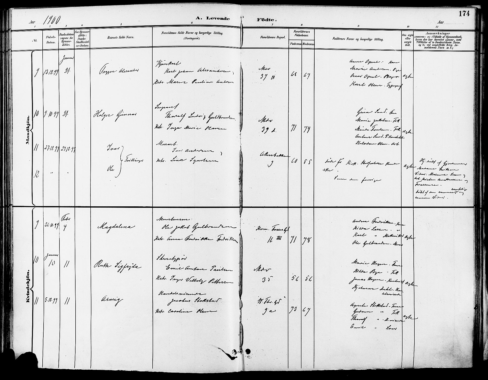 Gamle Aker prestekontor Kirkebøker, AV/SAO-A-10617a/F/L0011: Parish register (official) no. 11, 1896-1901, p. 174