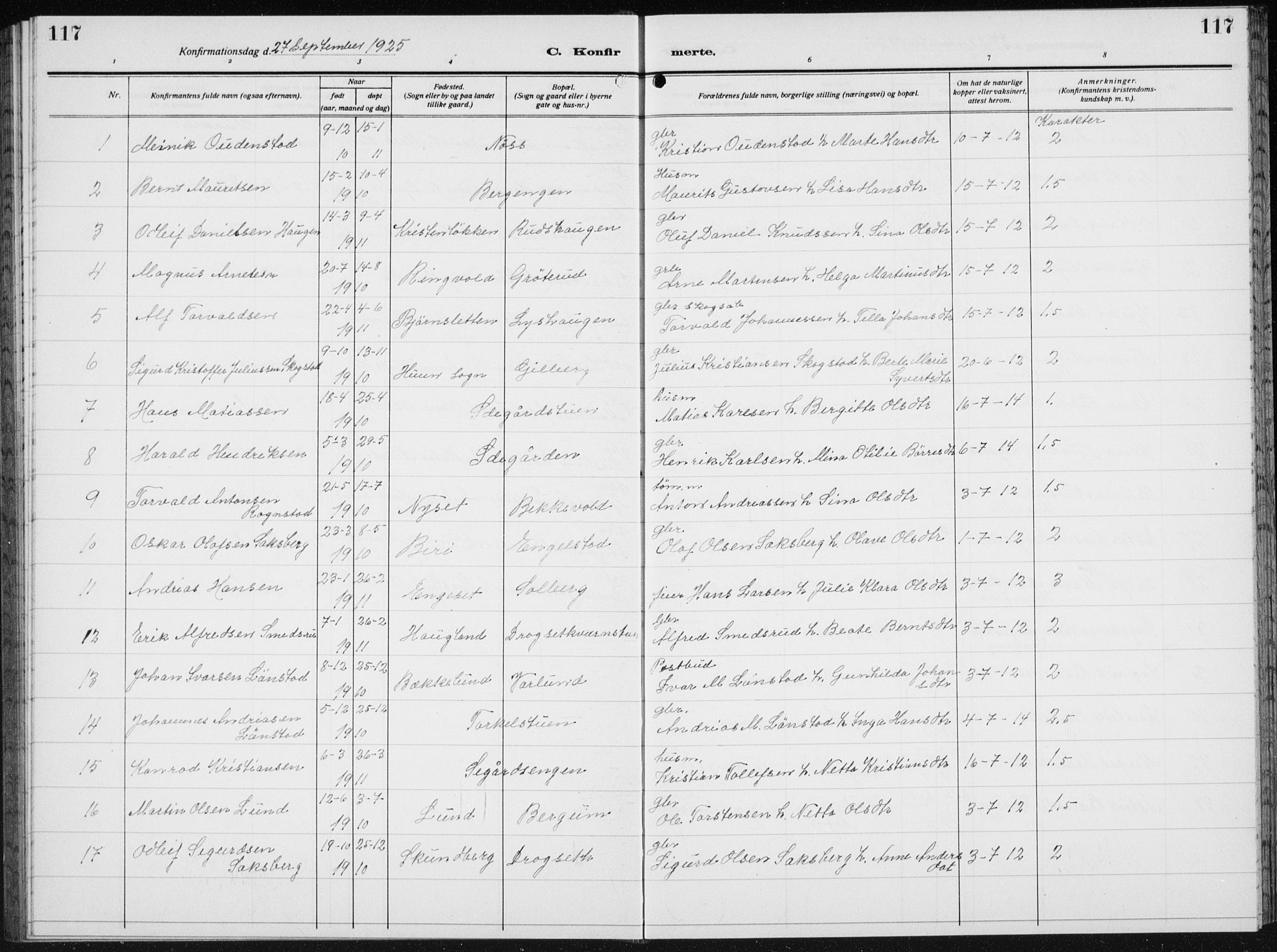 Biri prestekontor, AV/SAH-PREST-096/H/Ha/Hab/L0007: Parish register (copy) no. 7, 1919-1941, p. 117