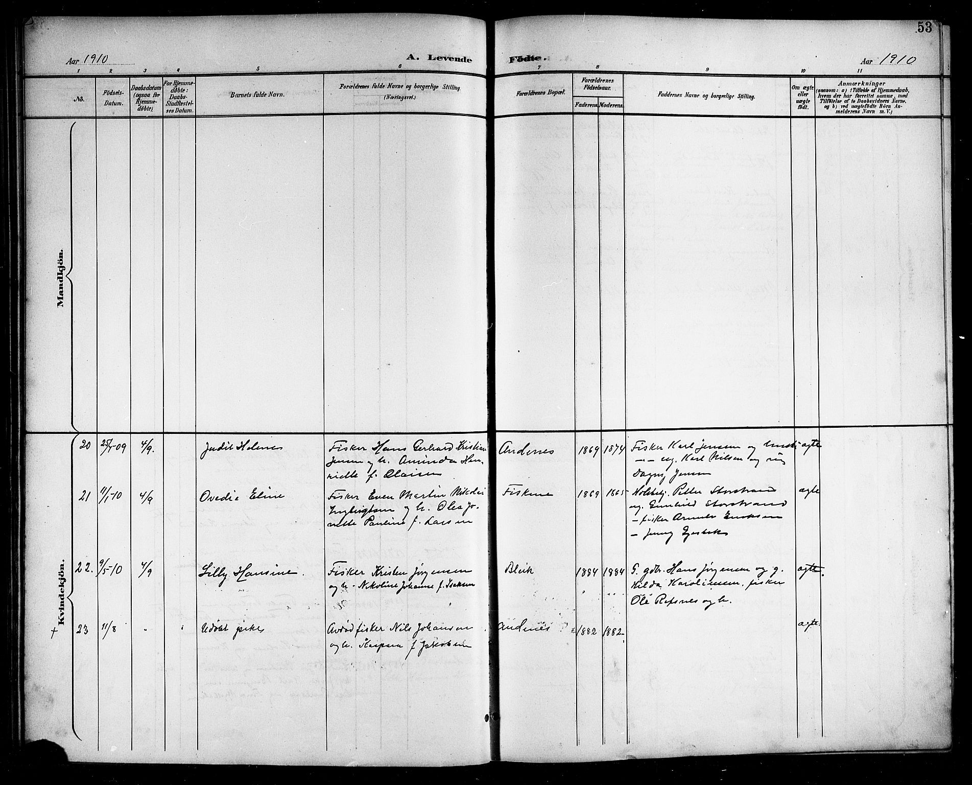 Ministerialprotokoller, klokkerbøker og fødselsregistre - Nordland, AV/SAT-A-1459/899/L1449: Parish register (copy) no. 899C04, 1900-1918, p. 53