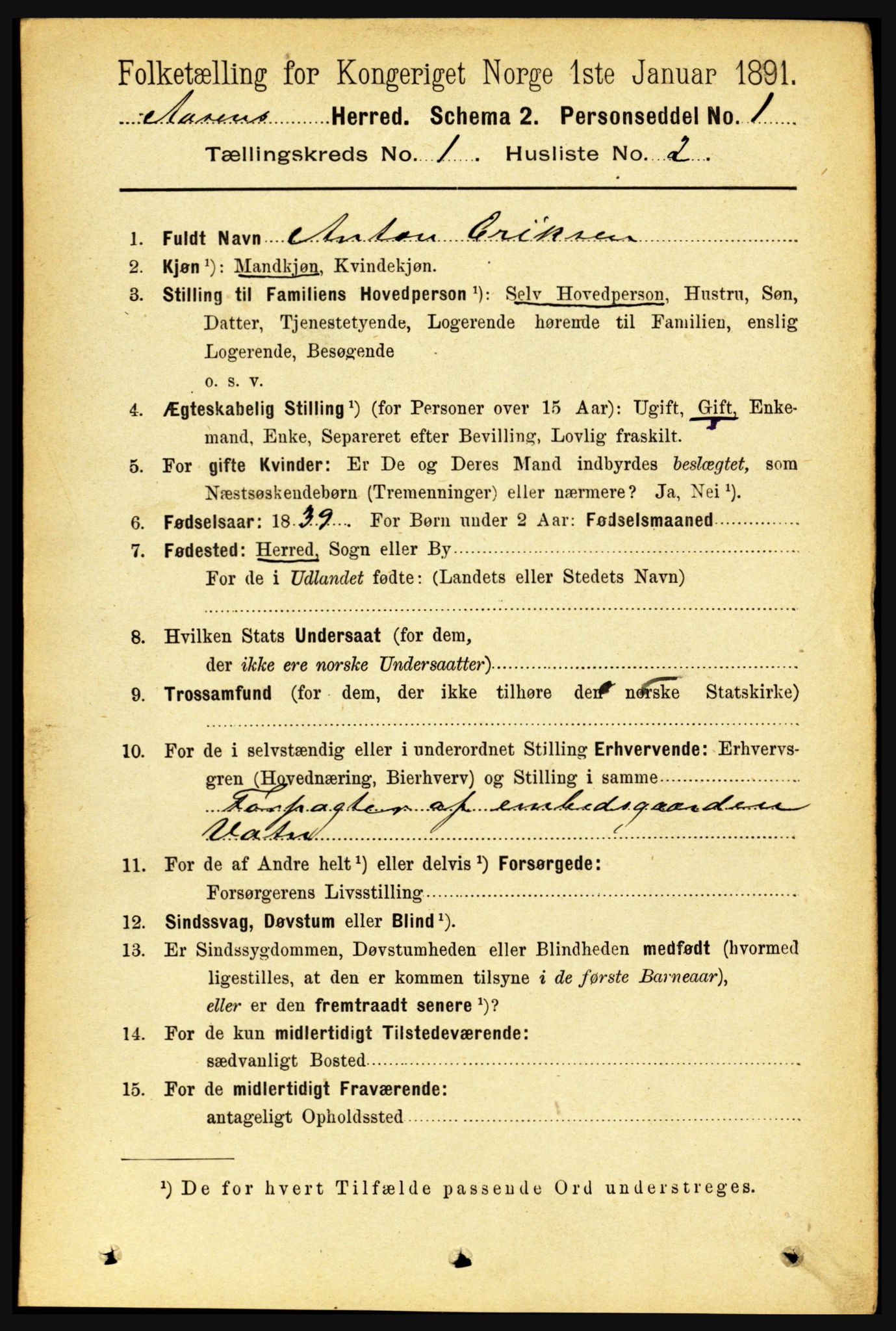 RA, 1891 census for 1716 Åsen, 1891, p. 103