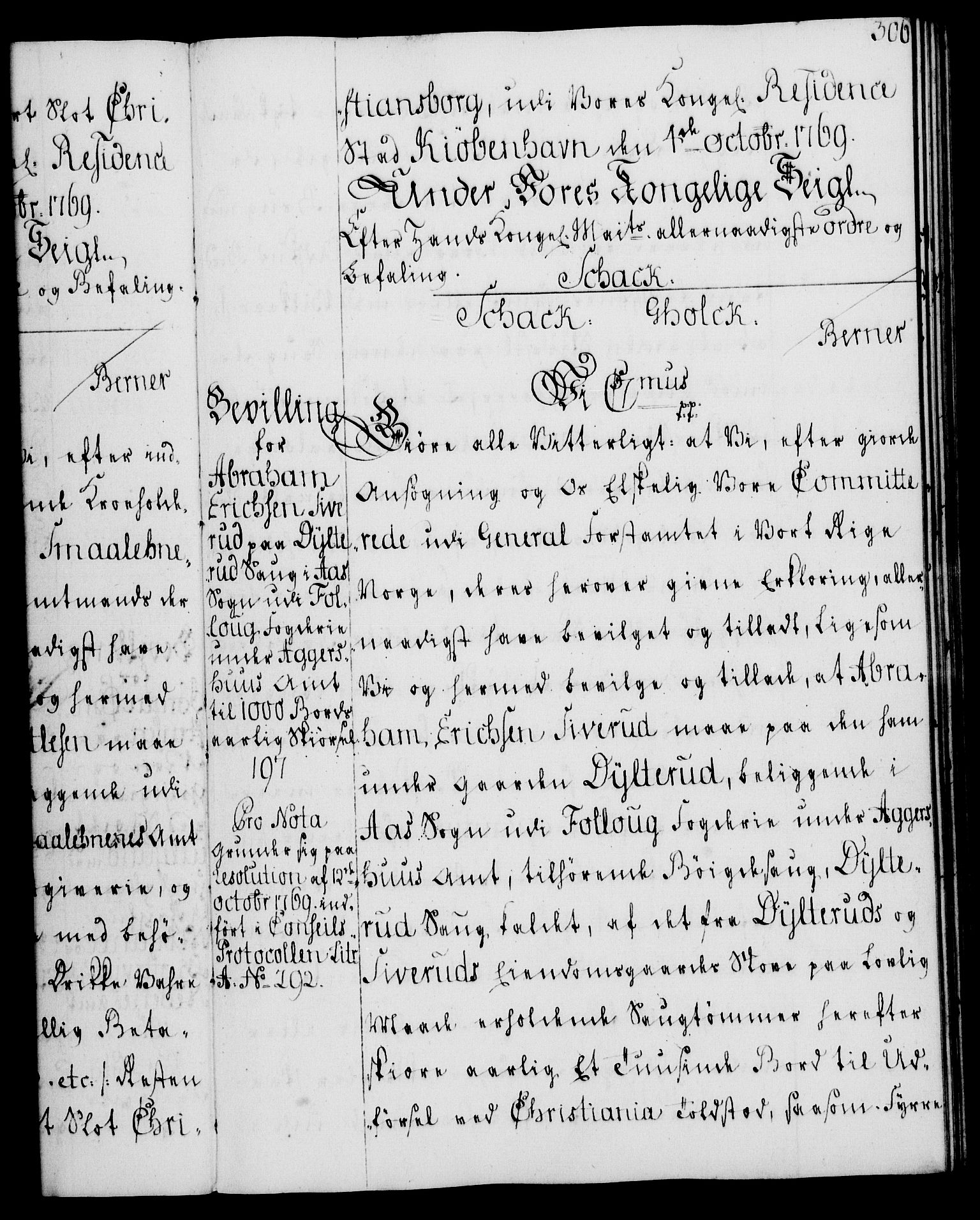 Rentekammeret, Kammerkanselliet, AV/RA-EA-3111/G/Gg/Gga/L0008: Norsk ekspedisjonsprotokoll med register (merket RK 53.8), 1768-1771, p. 306