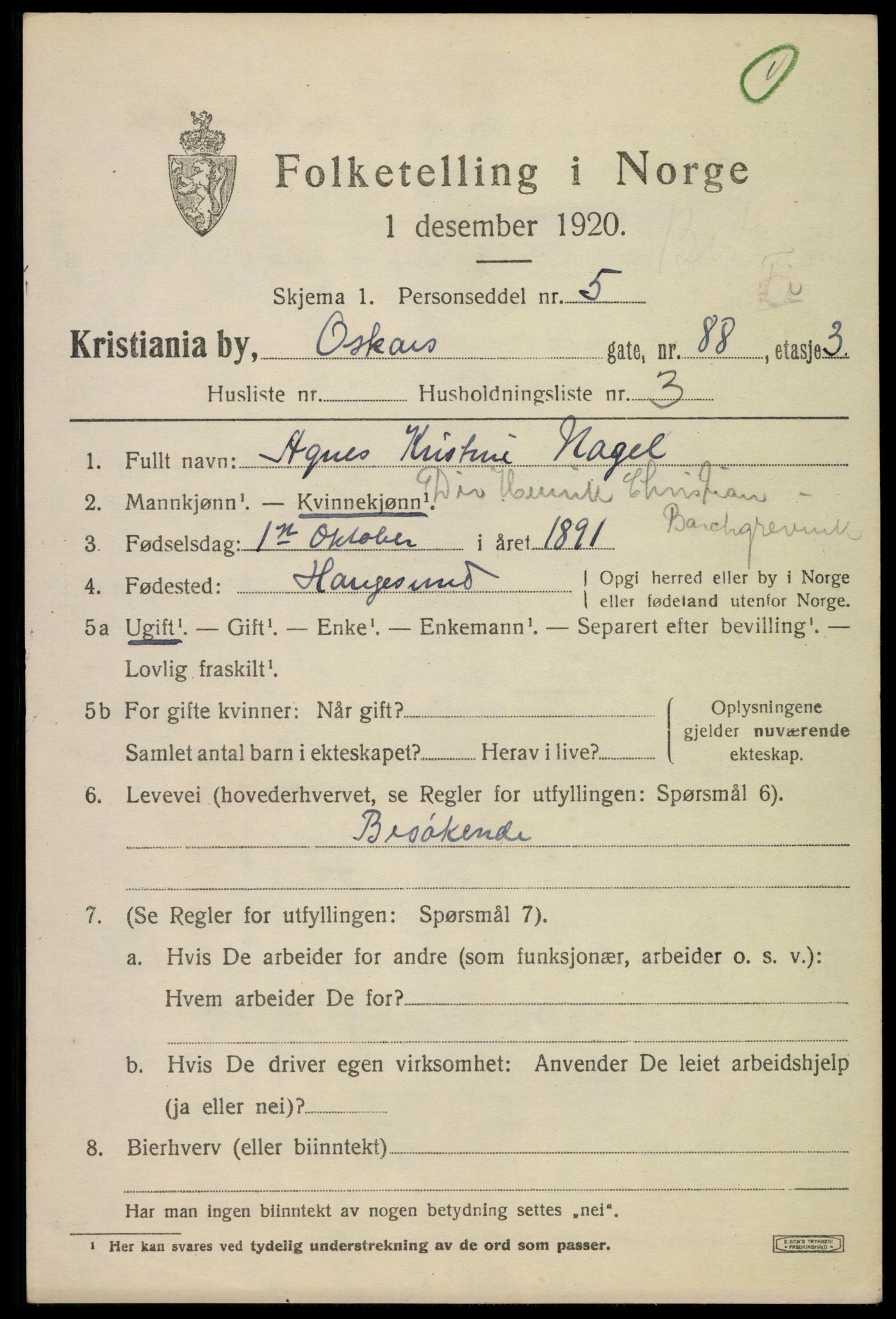 SAO, 1920 census for Kristiania, 1920, p. 439177