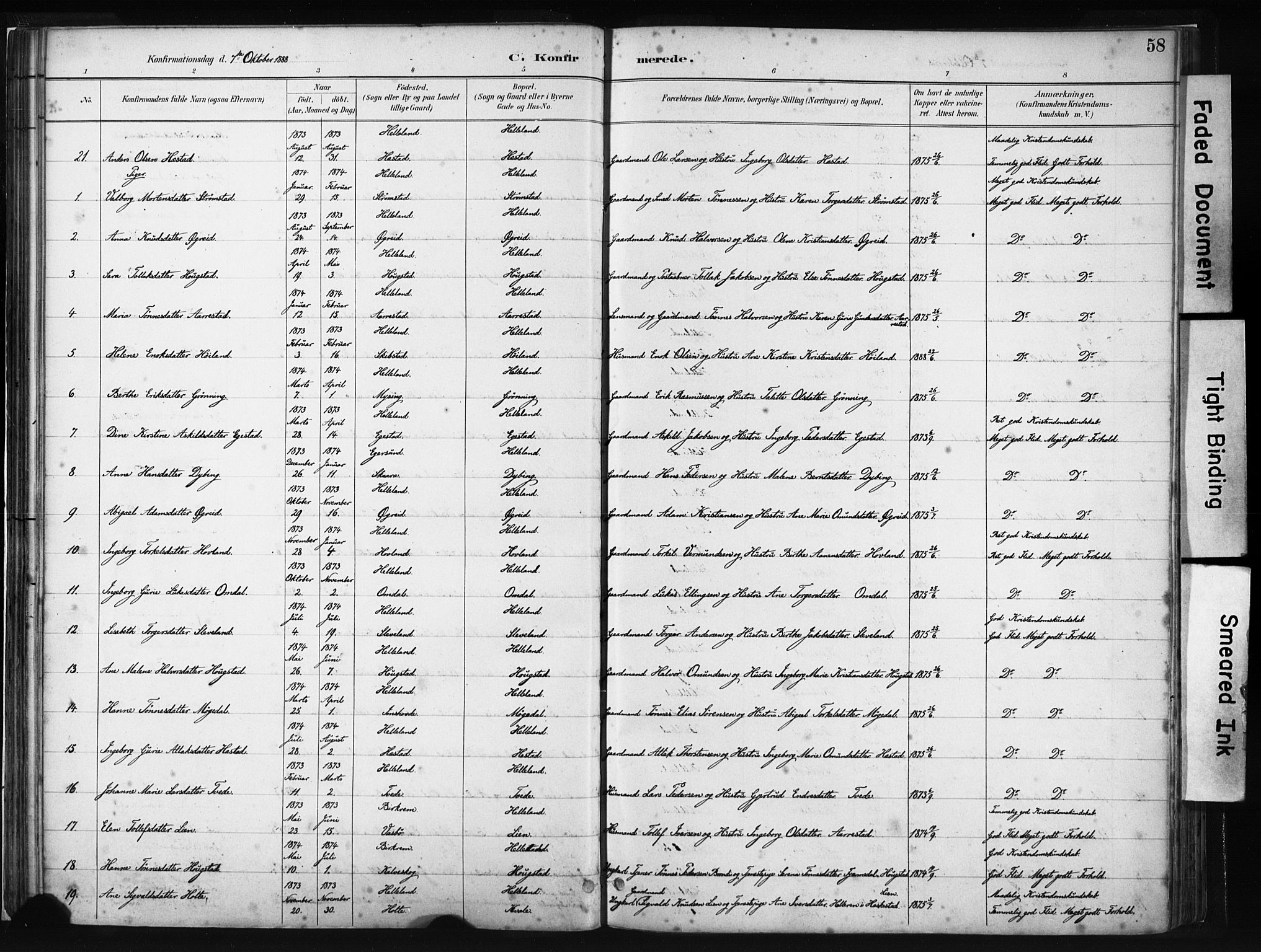 Helleland sokneprestkontor, AV/SAST-A-101810: Parish register (official) no. A 8, 1887-1907, p. 58