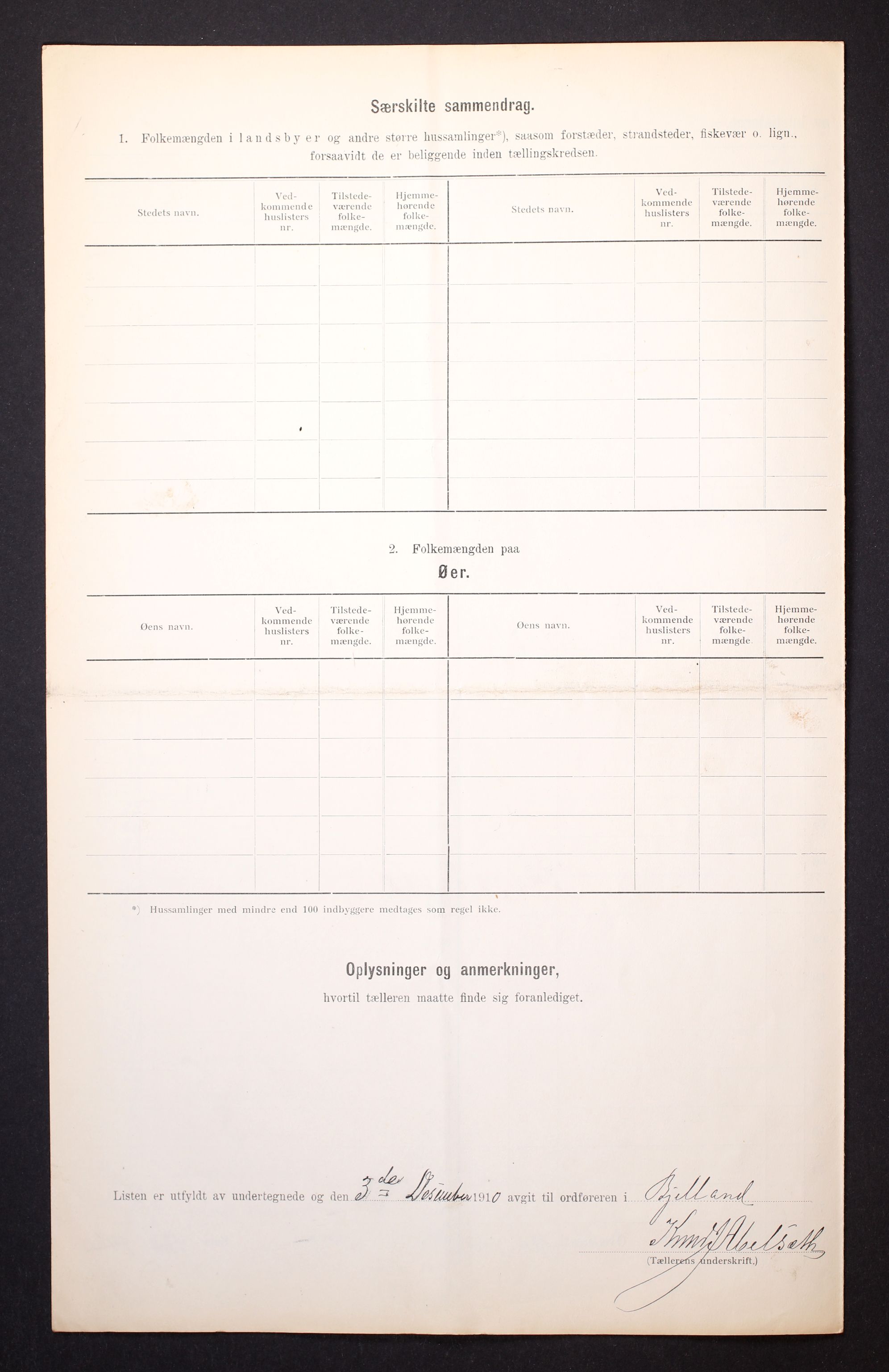 RA, 1910 census for Bjelland, 1910, p. 21