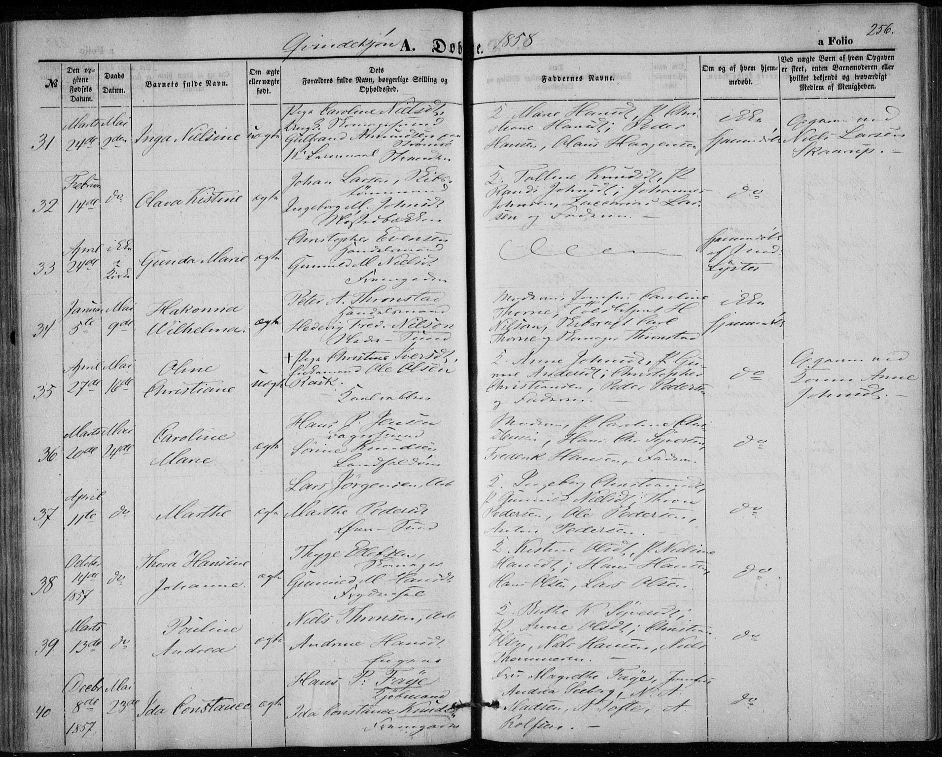 Bragernes kirkebøker, SAKO/A-6/F/Fb/L0002: Parish register (official) no. II 2, 1848-1859, p. 256