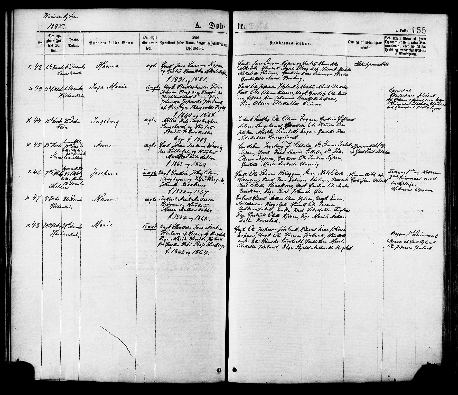 Ministerialprotokoller, klokkerbøker og fødselsregistre - Sør-Trøndelag, SAT/A-1456/691/L1079: Parish register (official) no. 691A11, 1873-1886, p. 155