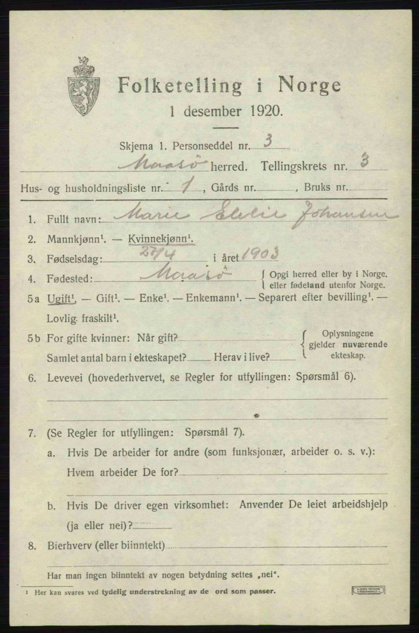 SATØ, 1920 census for Måsøy, 1920, p. 1574