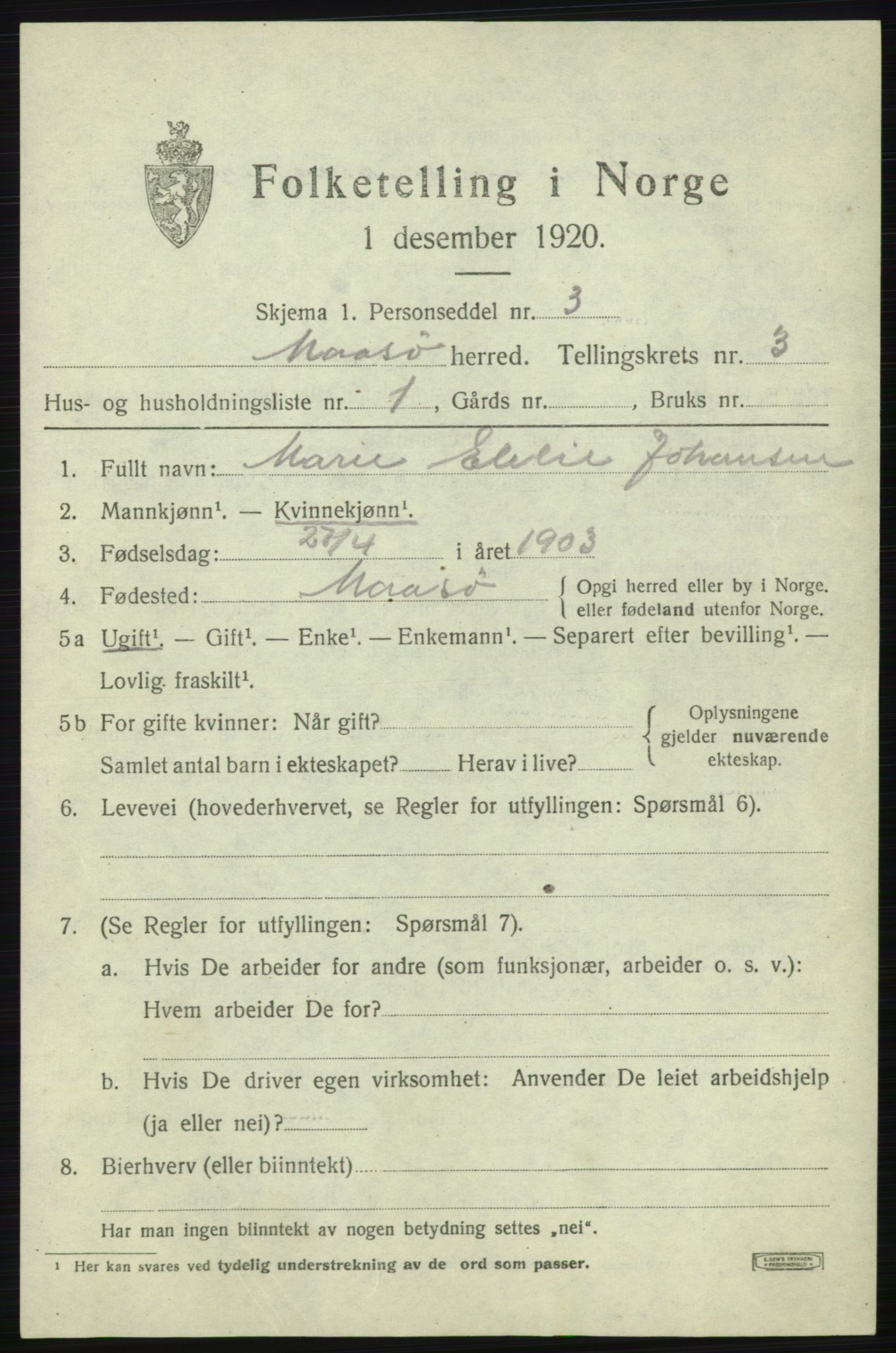 SATØ, 1920 census for Måsøy, 1920, p. 1574