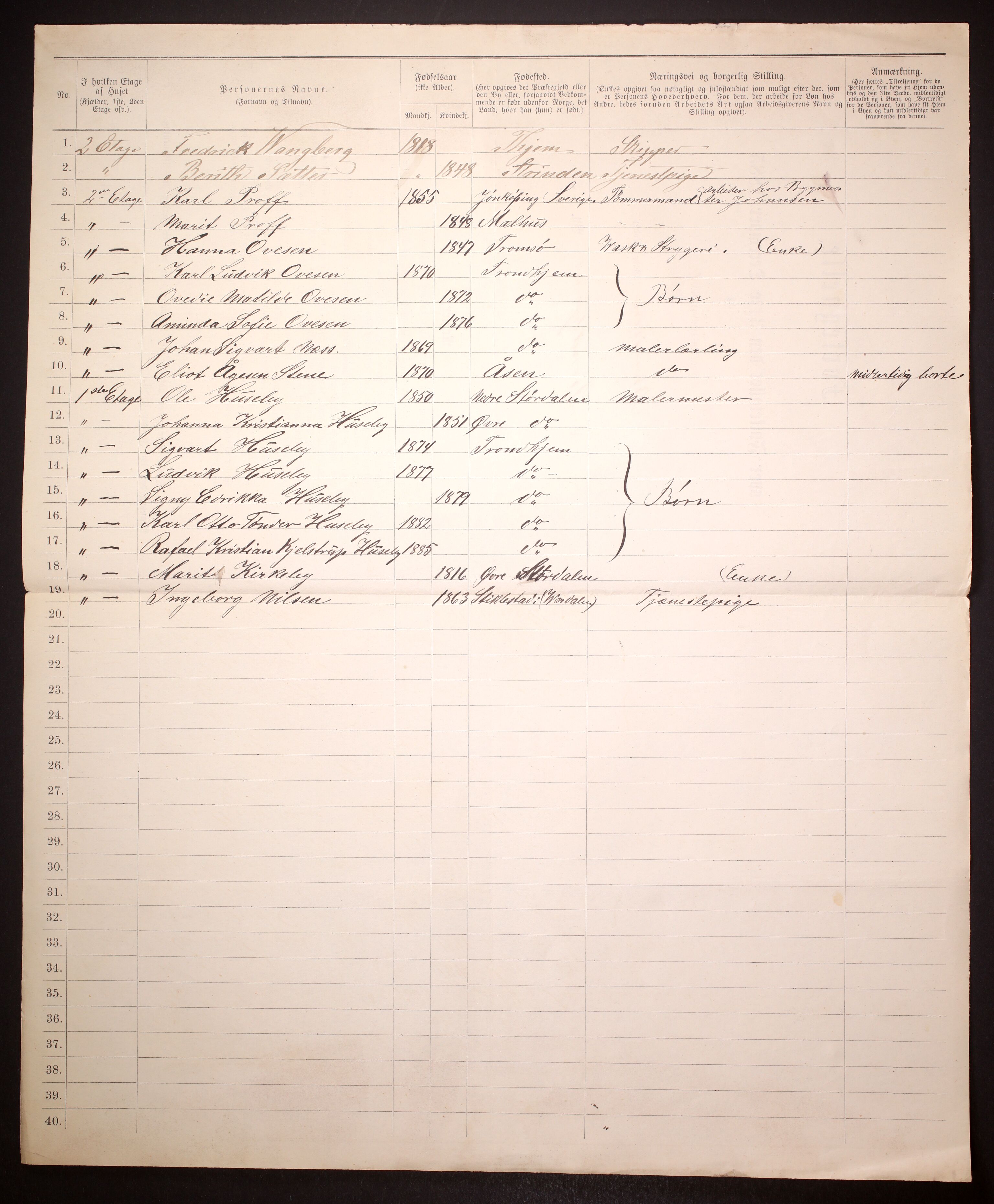 SAT, 1885 census for 1601 Trondheim, 1885, p. 1148