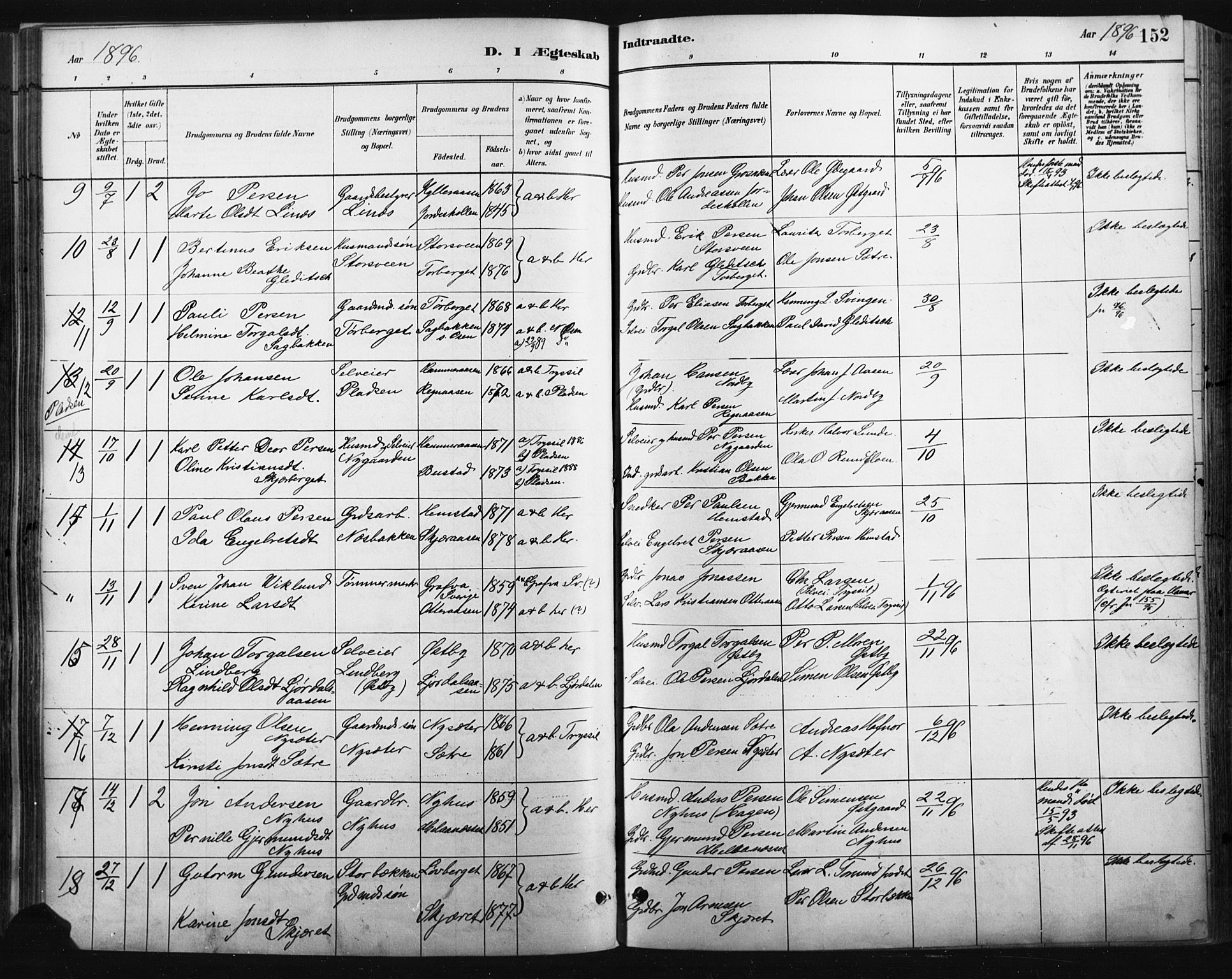 Trysil prestekontor, AV/SAH-PREST-046/H/Ha/Haa/L0009: Parish register (official) no. 9, 1881-1897, p. 152