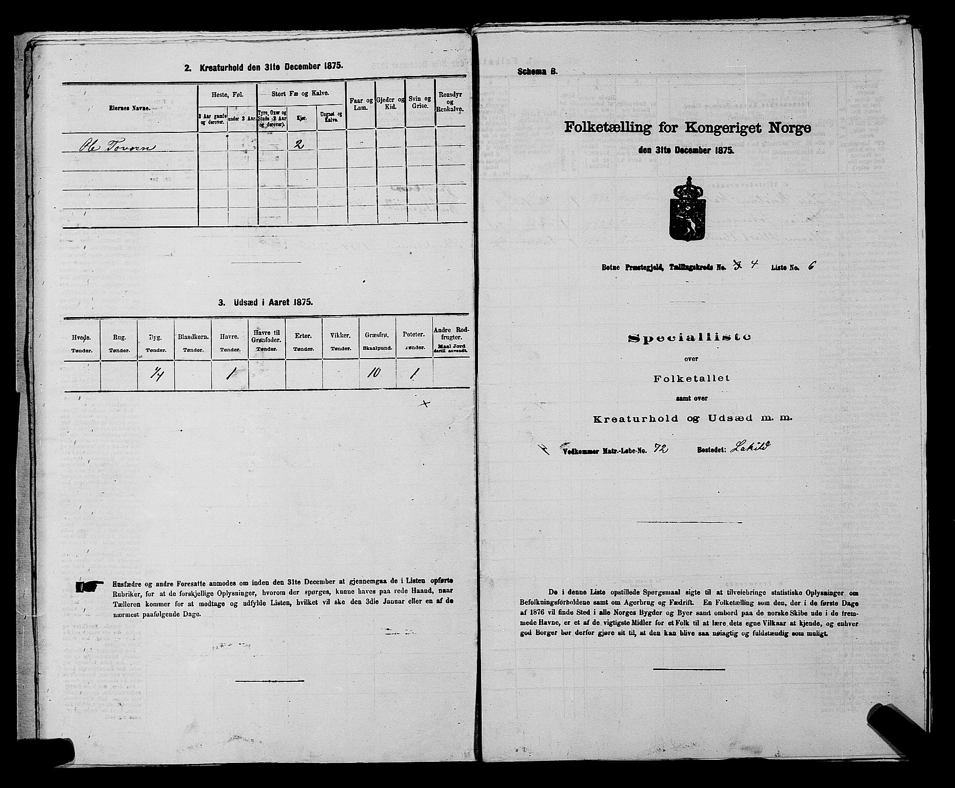 SAKO, 1875 census for 0715P Botne, 1875, p. 326