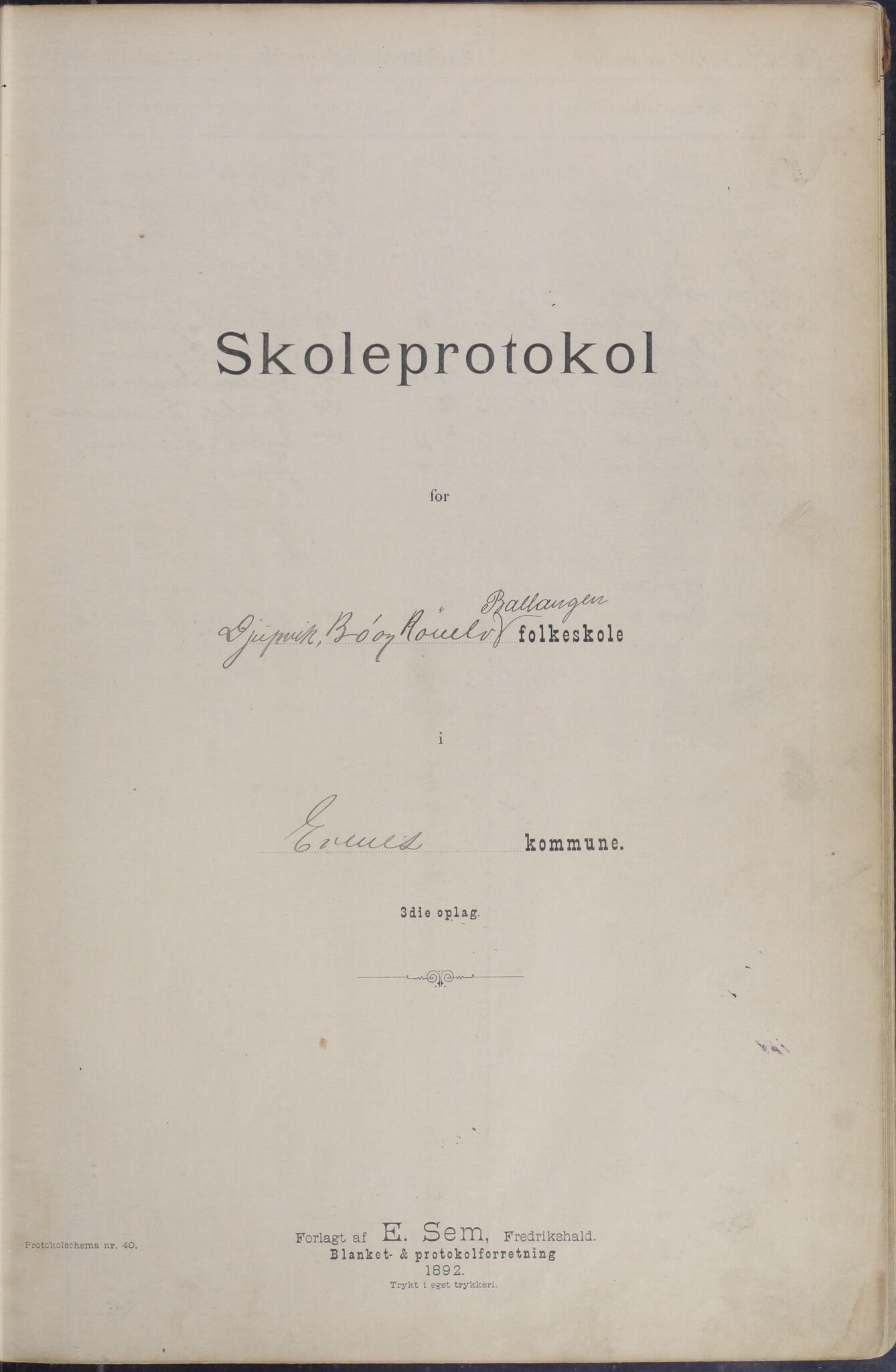 Ballangen kommune. Ymse skolekretser, AIN/K-18540.510.15/442/L0002: Skoleprotokoll, 1895-1903