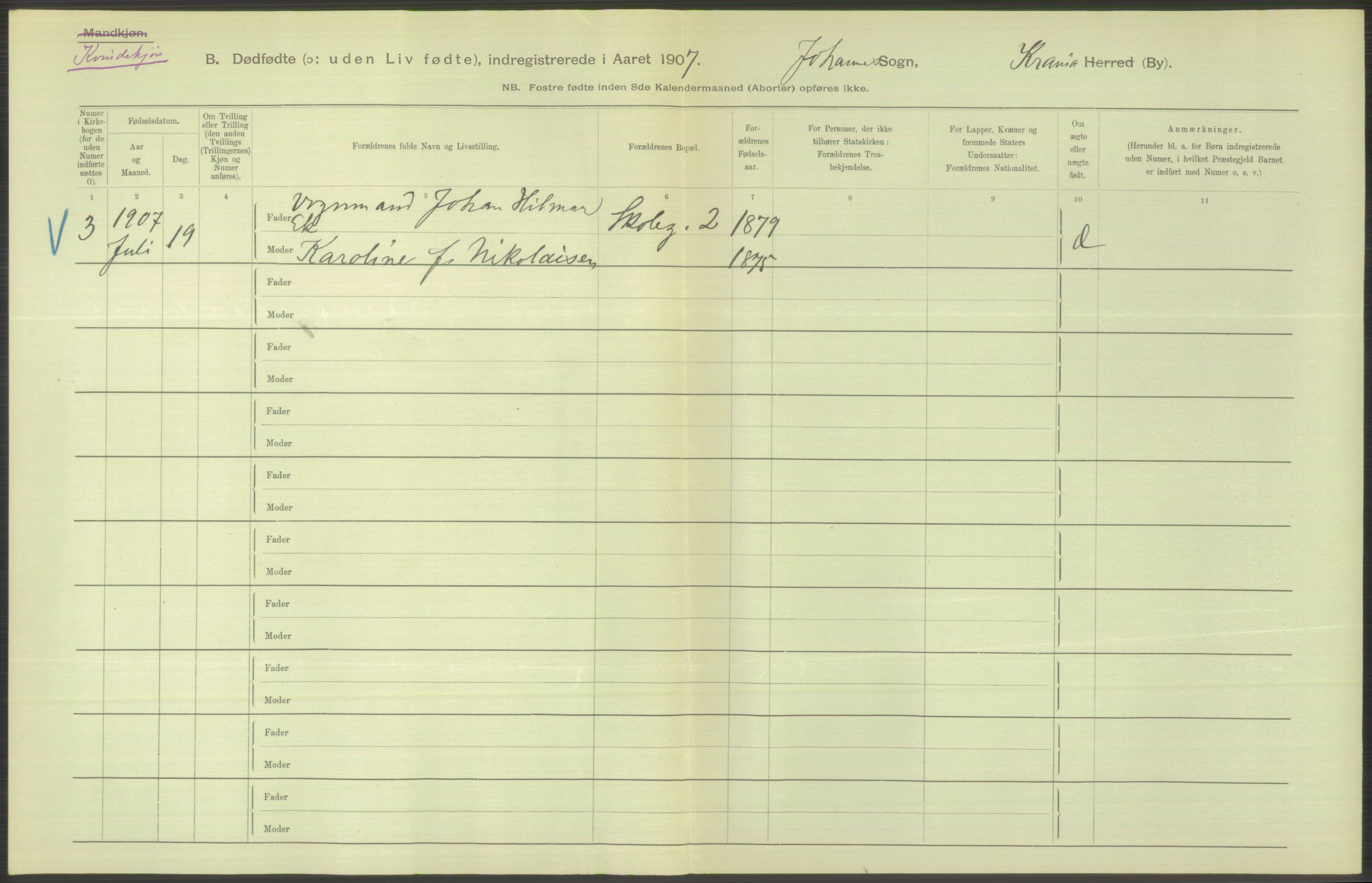 Statistisk sentralbyrå, Sosiodemografiske emner, Befolkning, RA/S-2228/D/Df/Dfa/Dfae/L0010: Kristiania: Døde, dødfødte, 1907, p. 122