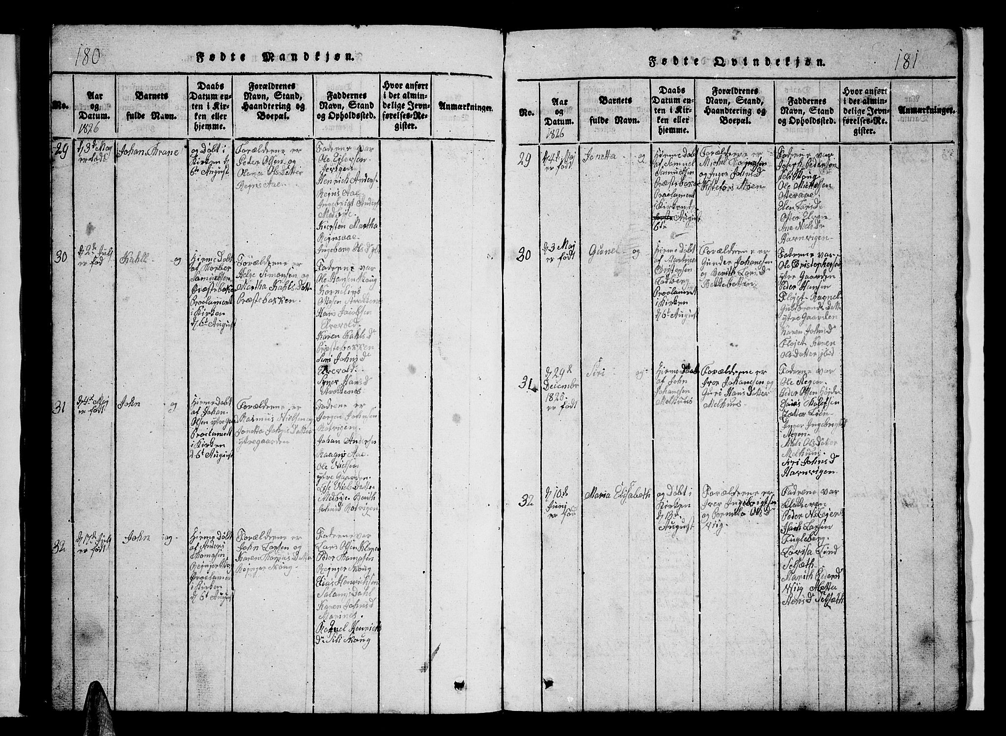 Ibestad sokneprestembete, AV/SATØ-S-0077/H/Ha/Hab/L0002klokker: Parish register (copy) no. 2, 1821-1833, p. 180-181