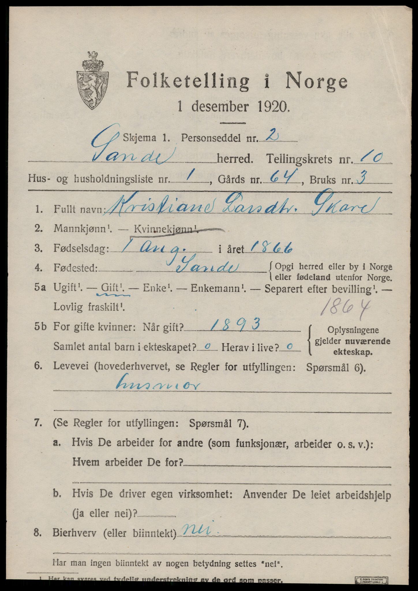 SAT, 1920 census for Sande (MR), 1920, p. 5242