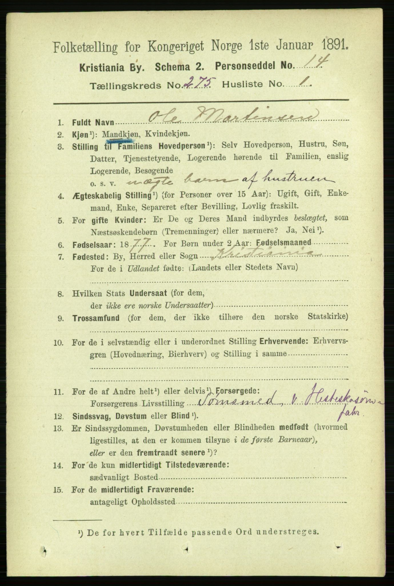 RA, 1891 census for 0301 Kristiania, 1891, p. 166951