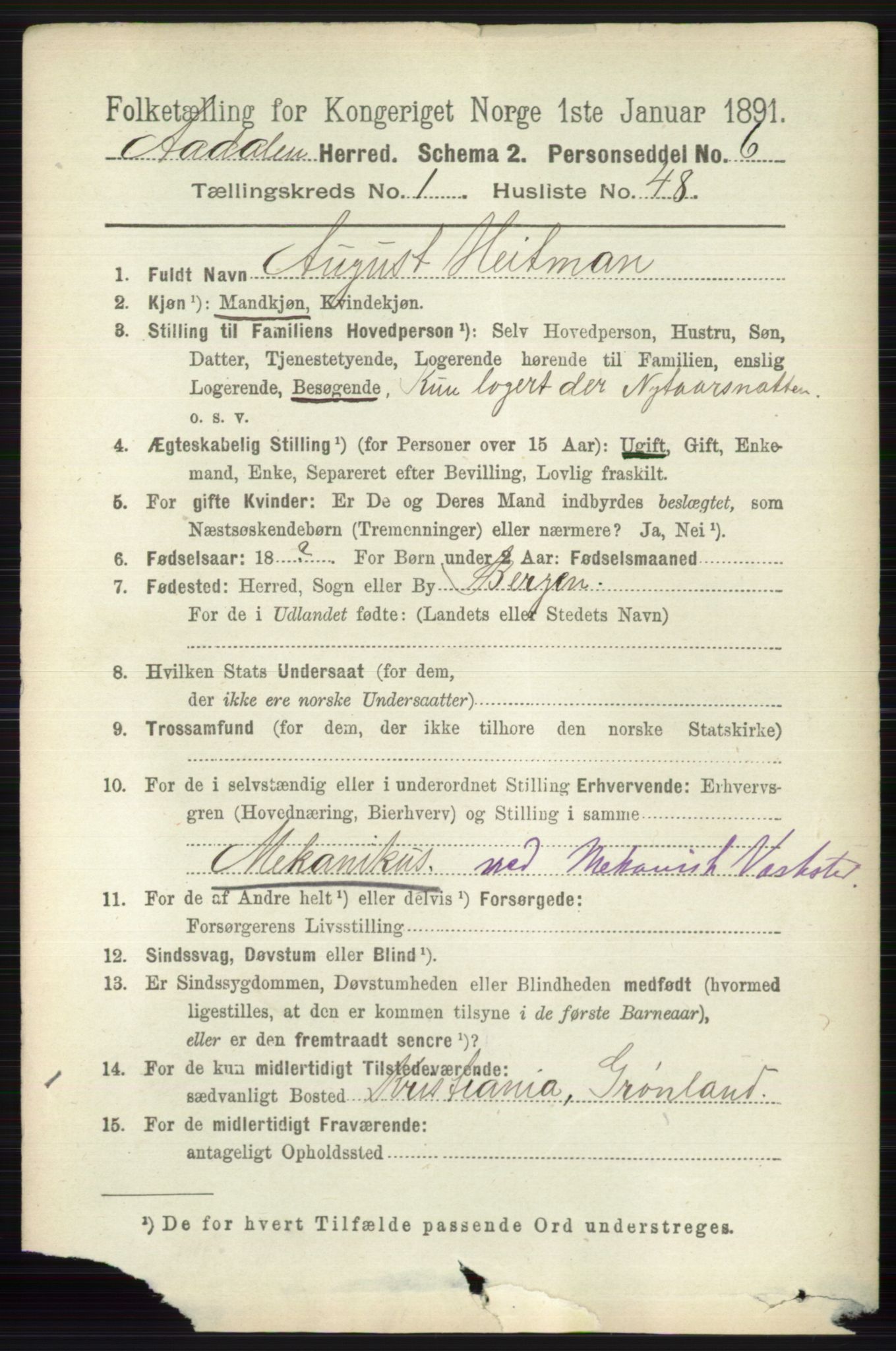 RA, 1891 census for 0614 Ådal, 1891, p. 585