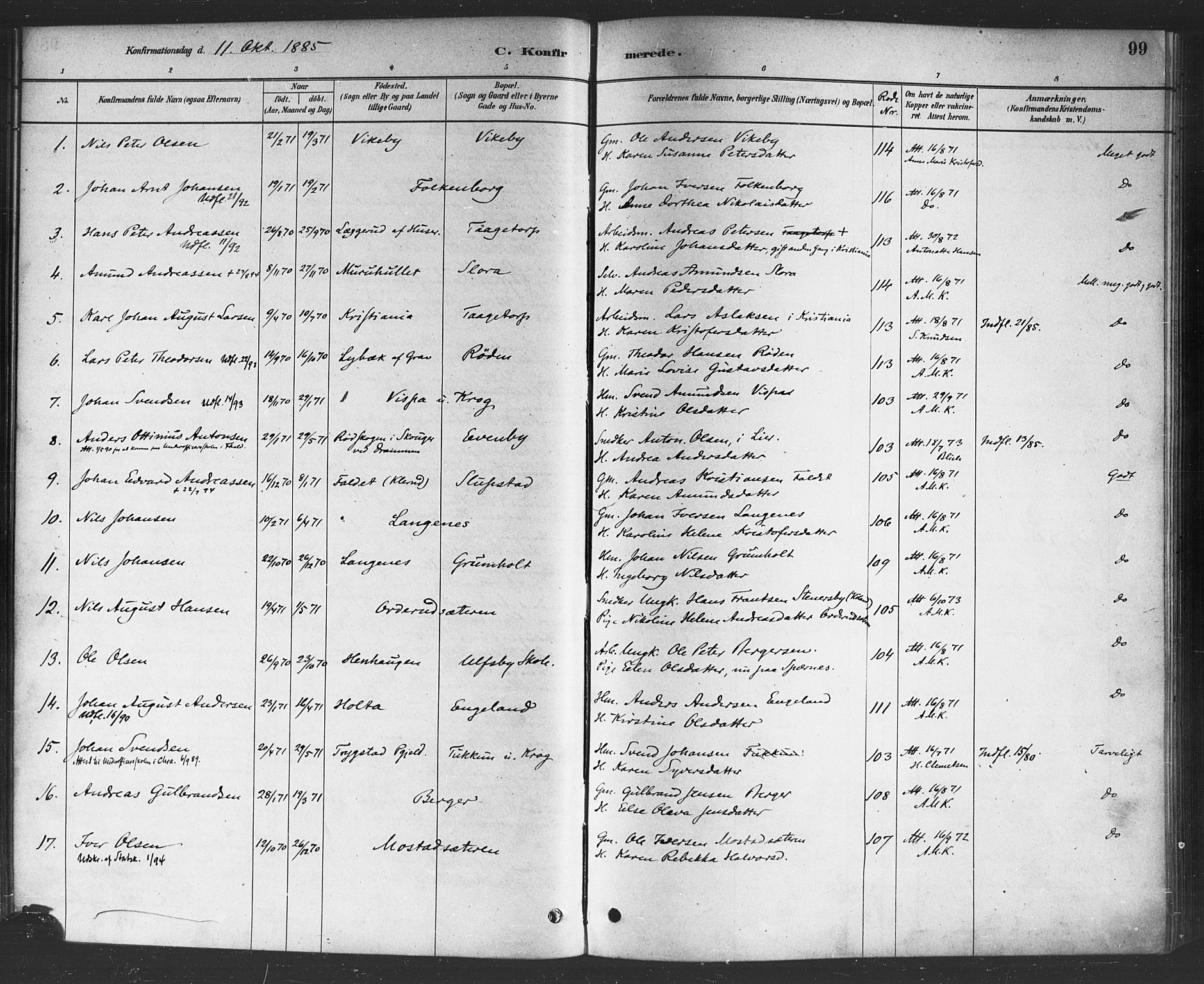 Rødenes prestekontor Kirkebøker, AV/SAO-A-2005/F/Fa/L0009: Parish register (official) no. I 9, 1880-1889, p. 99