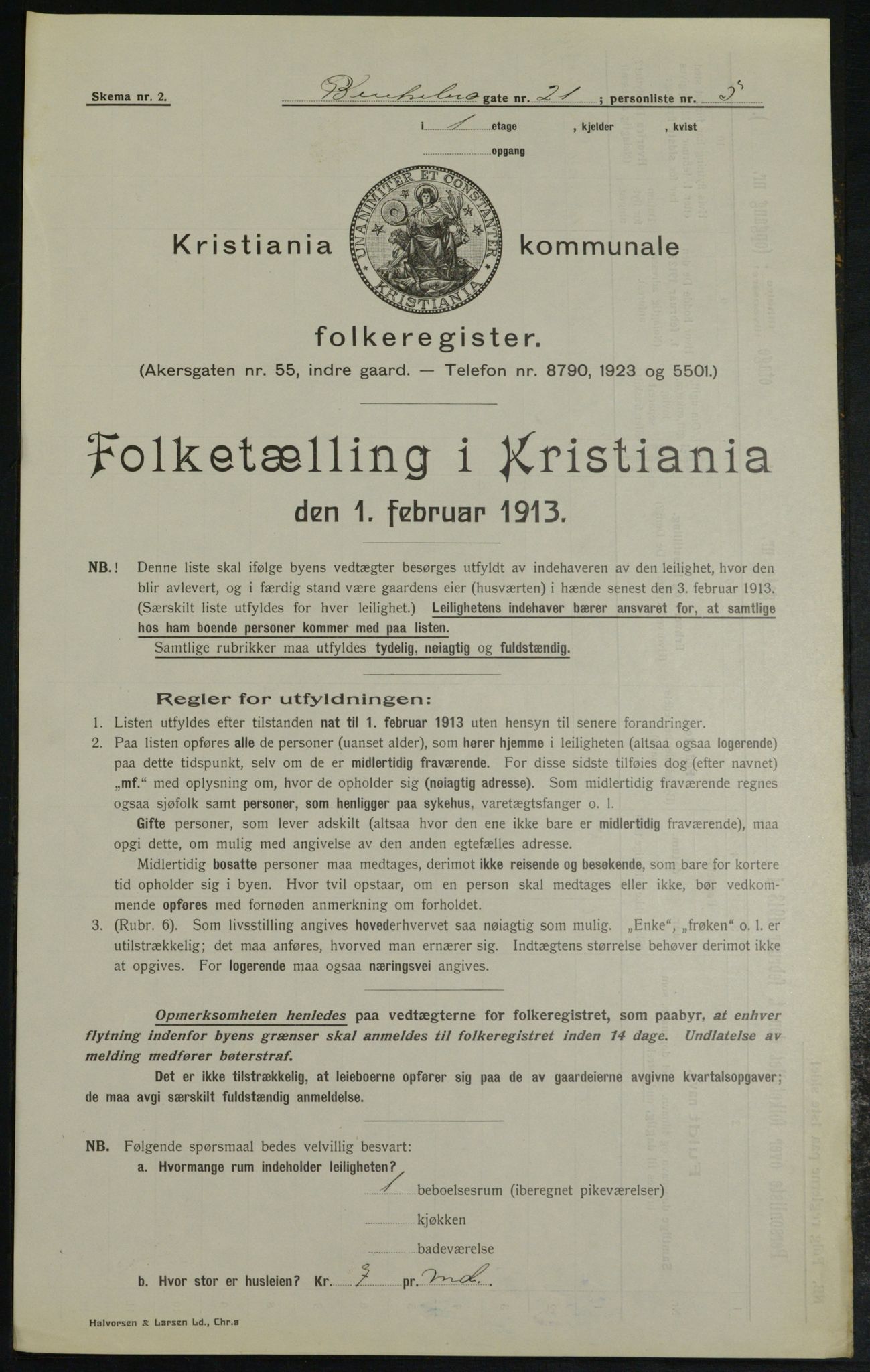 OBA, Municipal Census 1913 for Kristiania, 1913, p. 3343