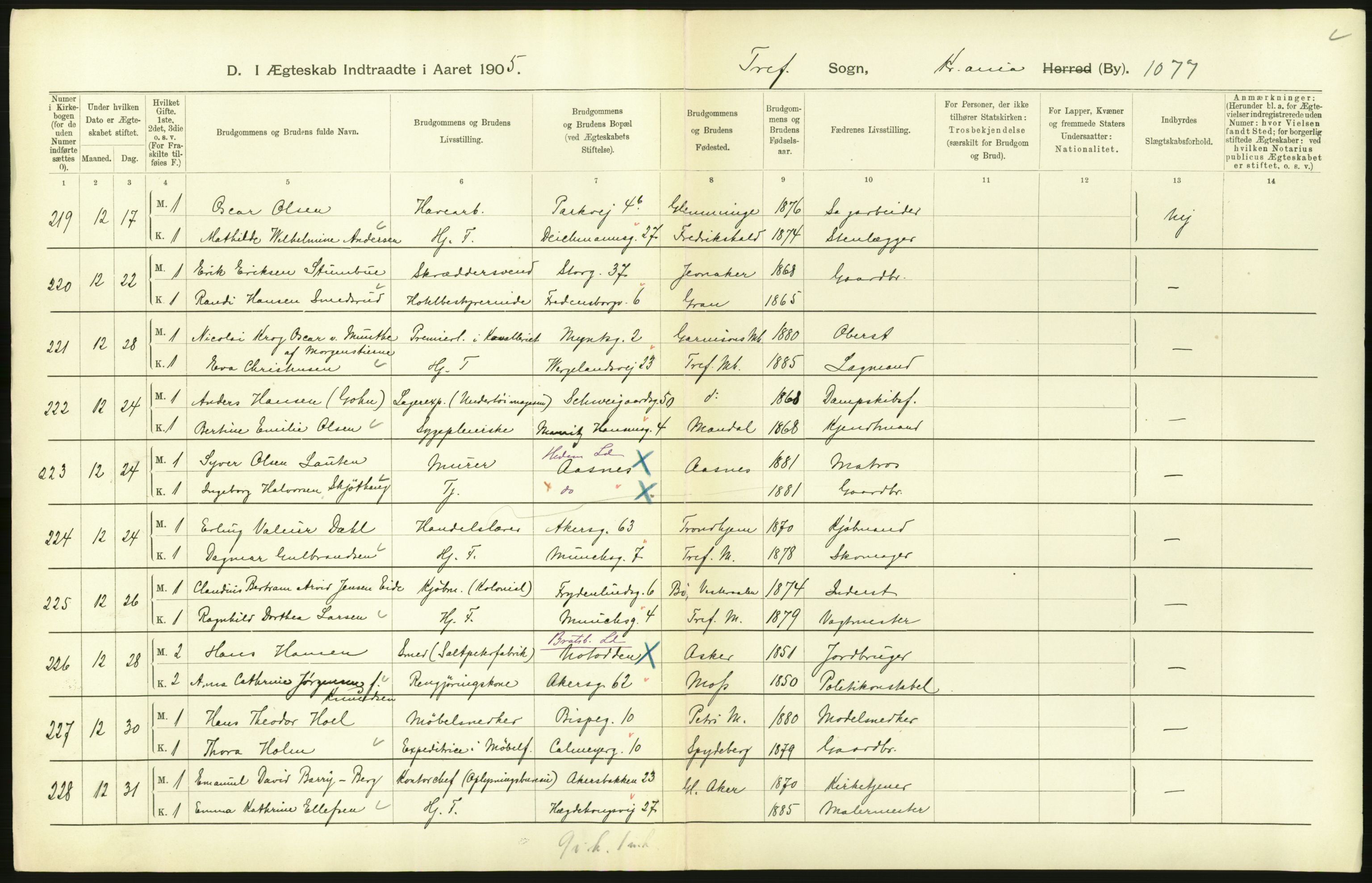 Statistisk sentralbyrå, Sosiodemografiske emner, Befolkning, AV/RA-S-2228/D/Df/Dfa/Dfac/L0007b: Kristiania: Gifte, 1905, p. 280