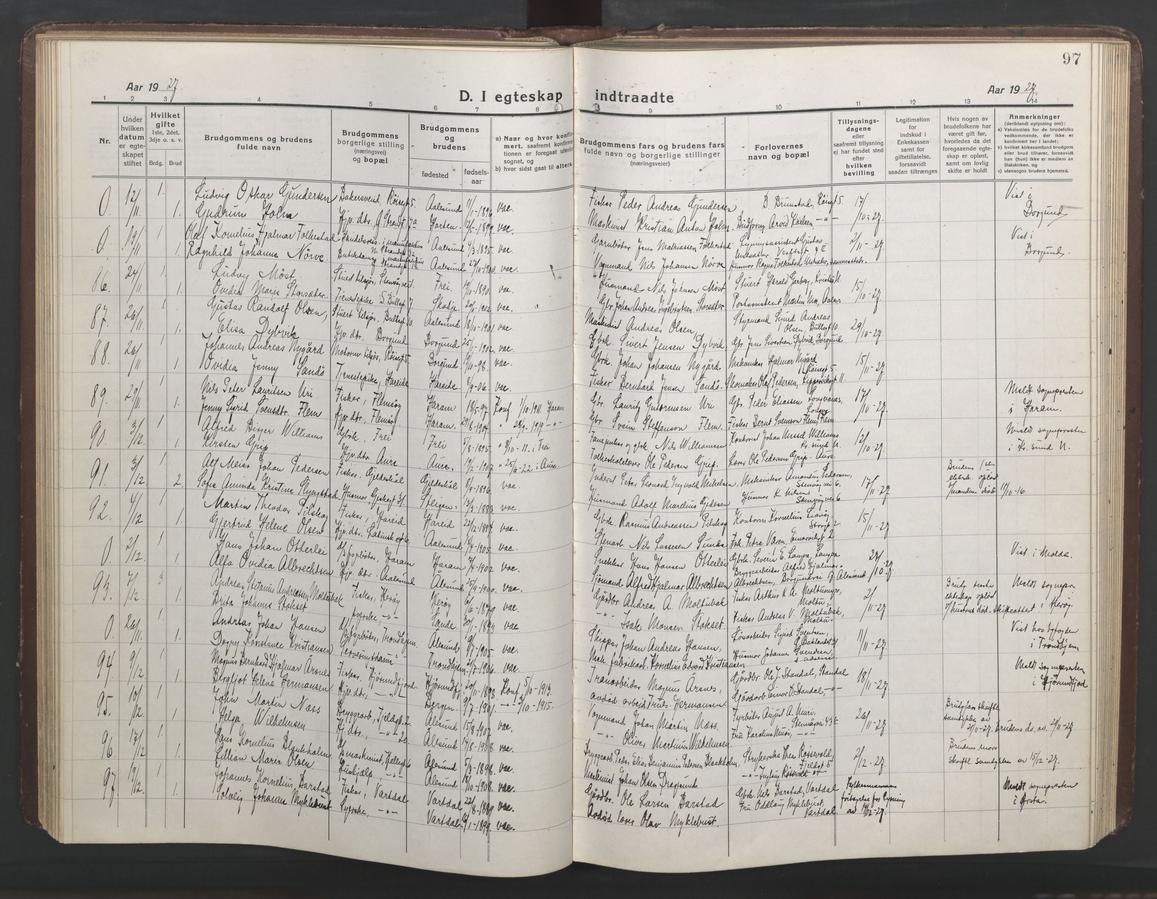 Ministerialprotokoller, klokkerbøker og fødselsregistre - Møre og Romsdal, AV/SAT-A-1454/529/L0473: Parish register (copy) no. 529C10, 1918-1941, p. 97