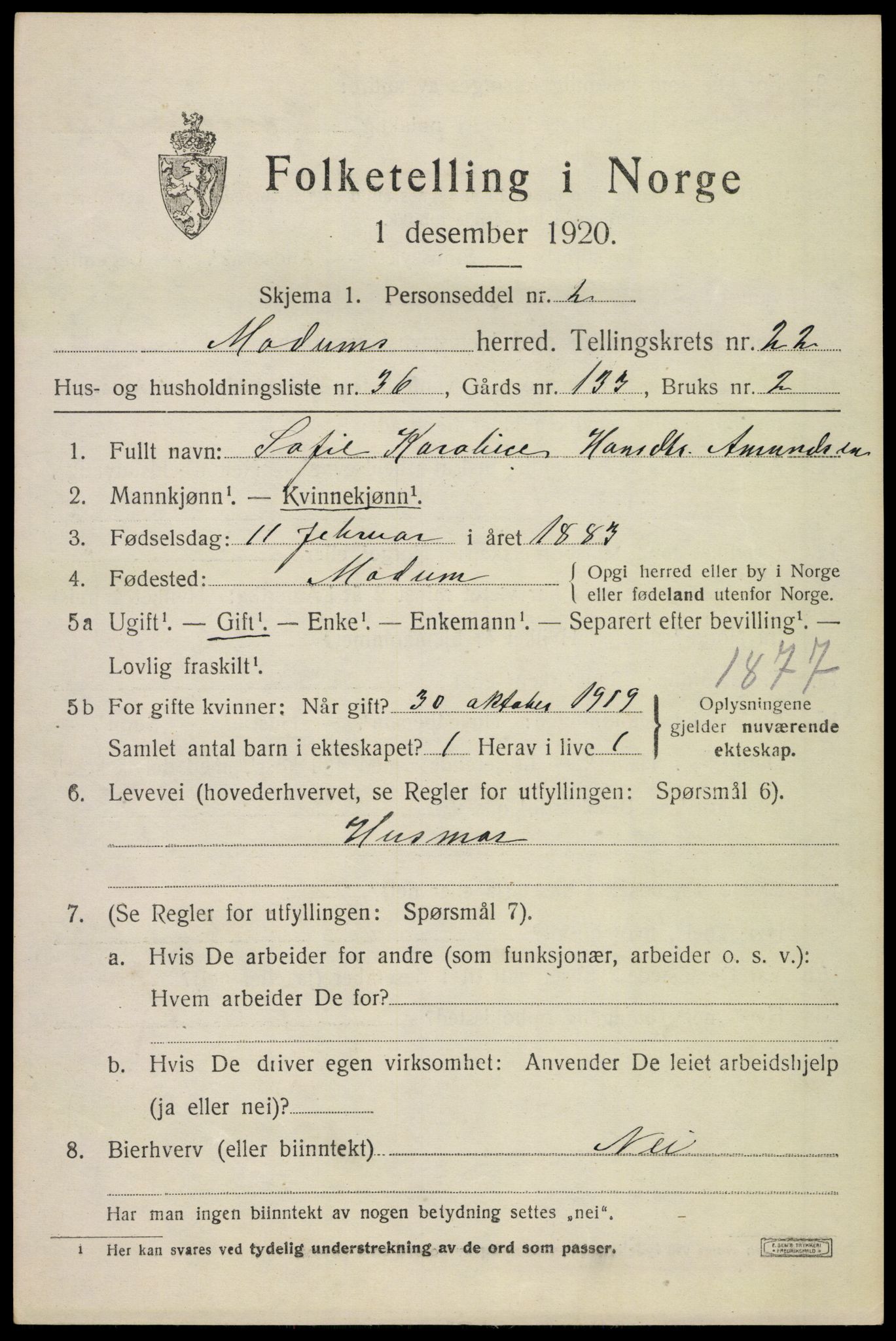 SAKO, 1920 census for Modum, 1920, p. 23401