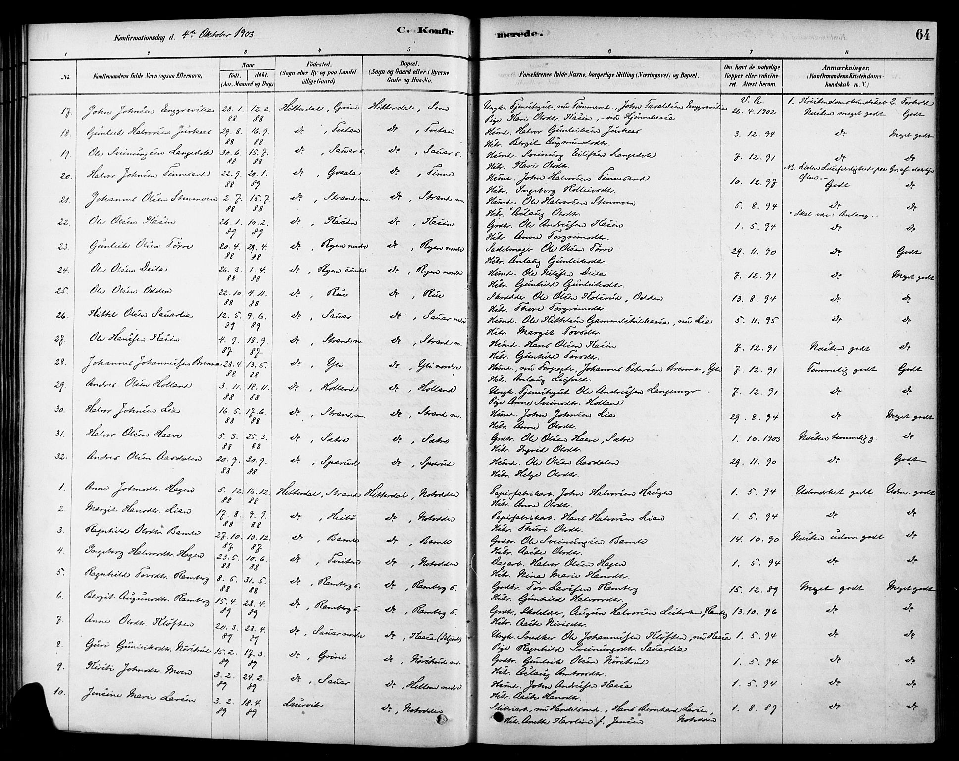 Heddal kirkebøker, SAKO/A-268/F/Fa/L0009: Parish register (official) no. I 9, 1878-1903, p. 64