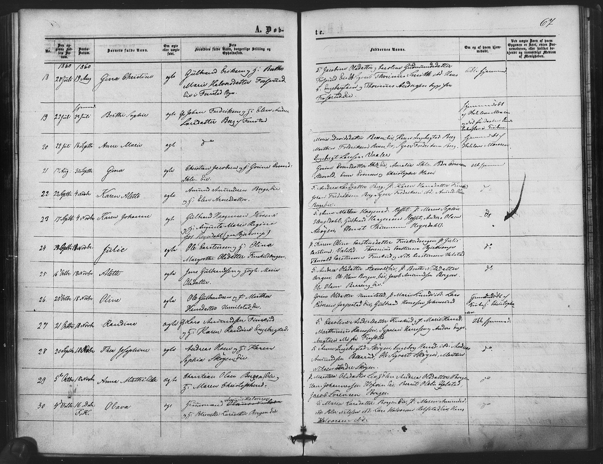 Nes prestekontor Kirkebøker, SAO/A-10410/F/Fb/L0001: Parish register (official) no. II 1, 1859-1882, p. 67
