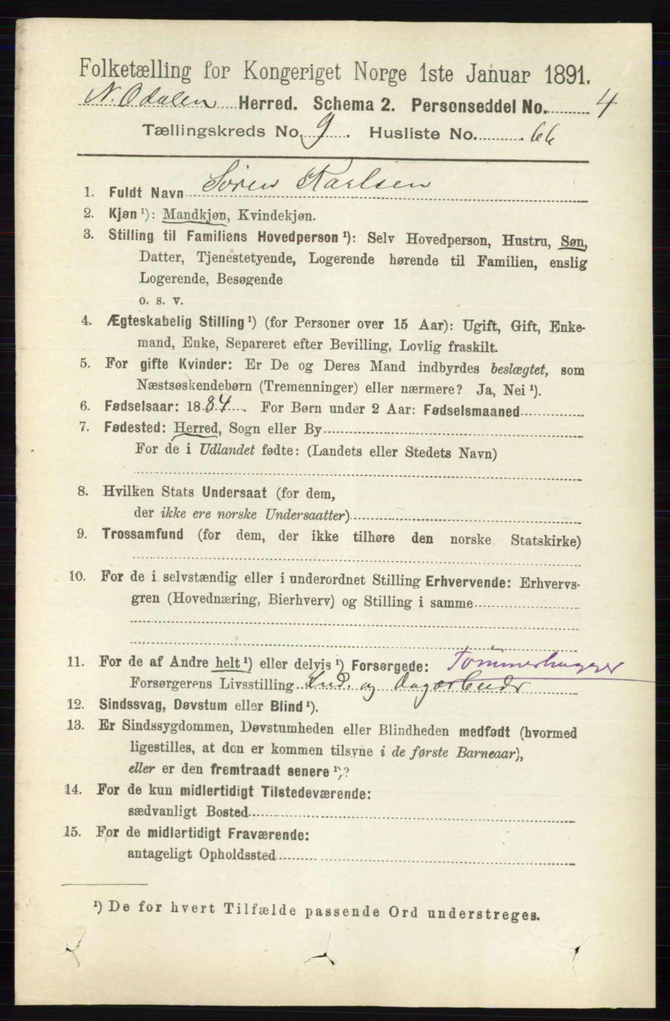 RA, 1891 census for 0418 Nord-Odal, 1891, p. 4430