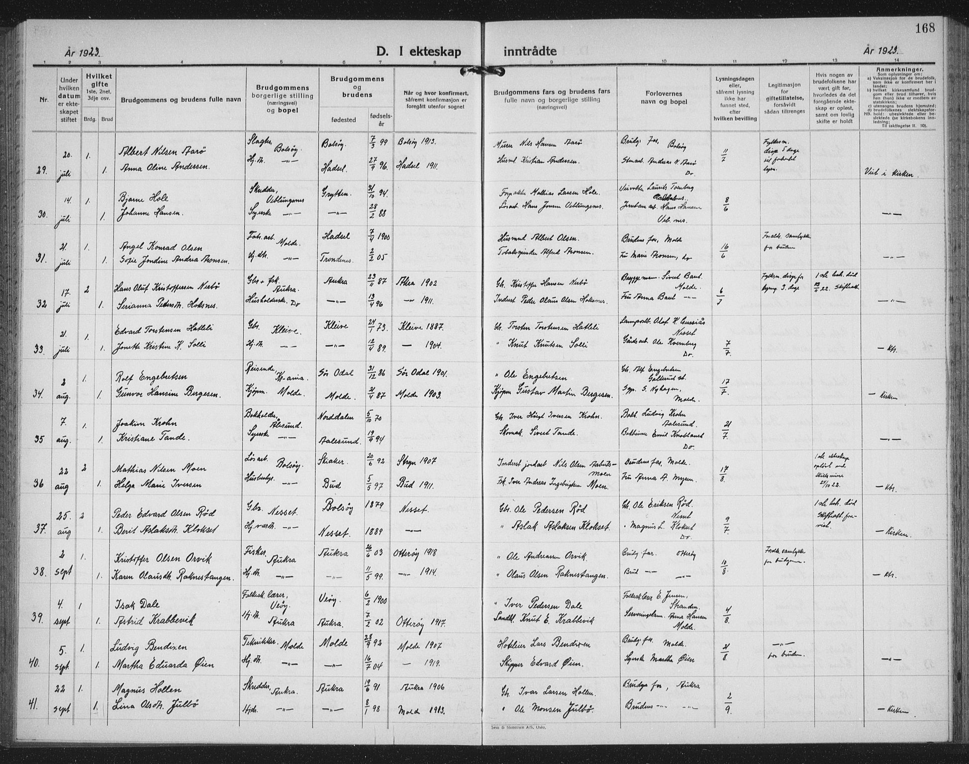 Ministerialprotokoller, klokkerbøker og fødselsregistre - Møre og Romsdal, AV/SAT-A-1454/558/L0704: Parish register (copy) no. 558C05, 1921-1942, p. 168