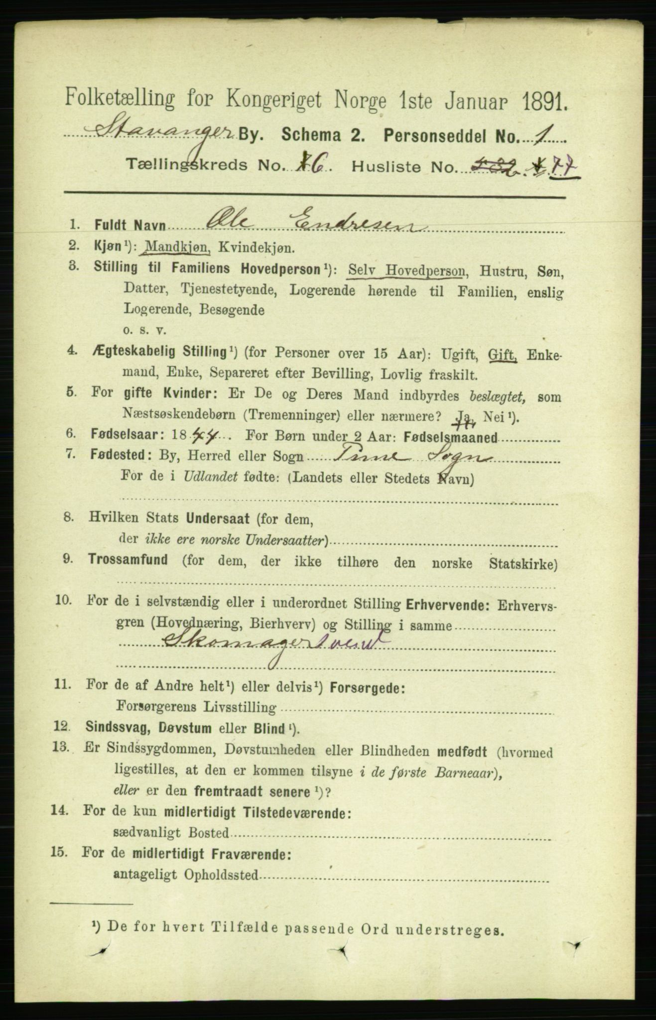 RA, 1891 census for 1103 Stavanger, 1891, p. 10689