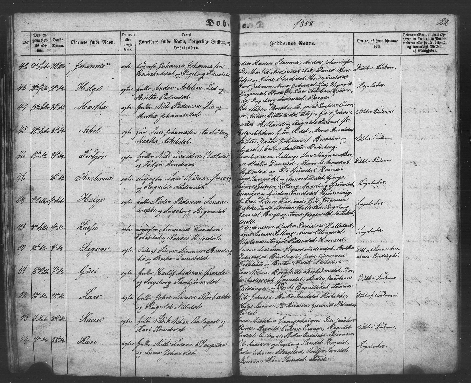 Evanger sokneprestembete, SAB/A-99924: Parish register (copy) no. A 1, 1855-1864, p. 22