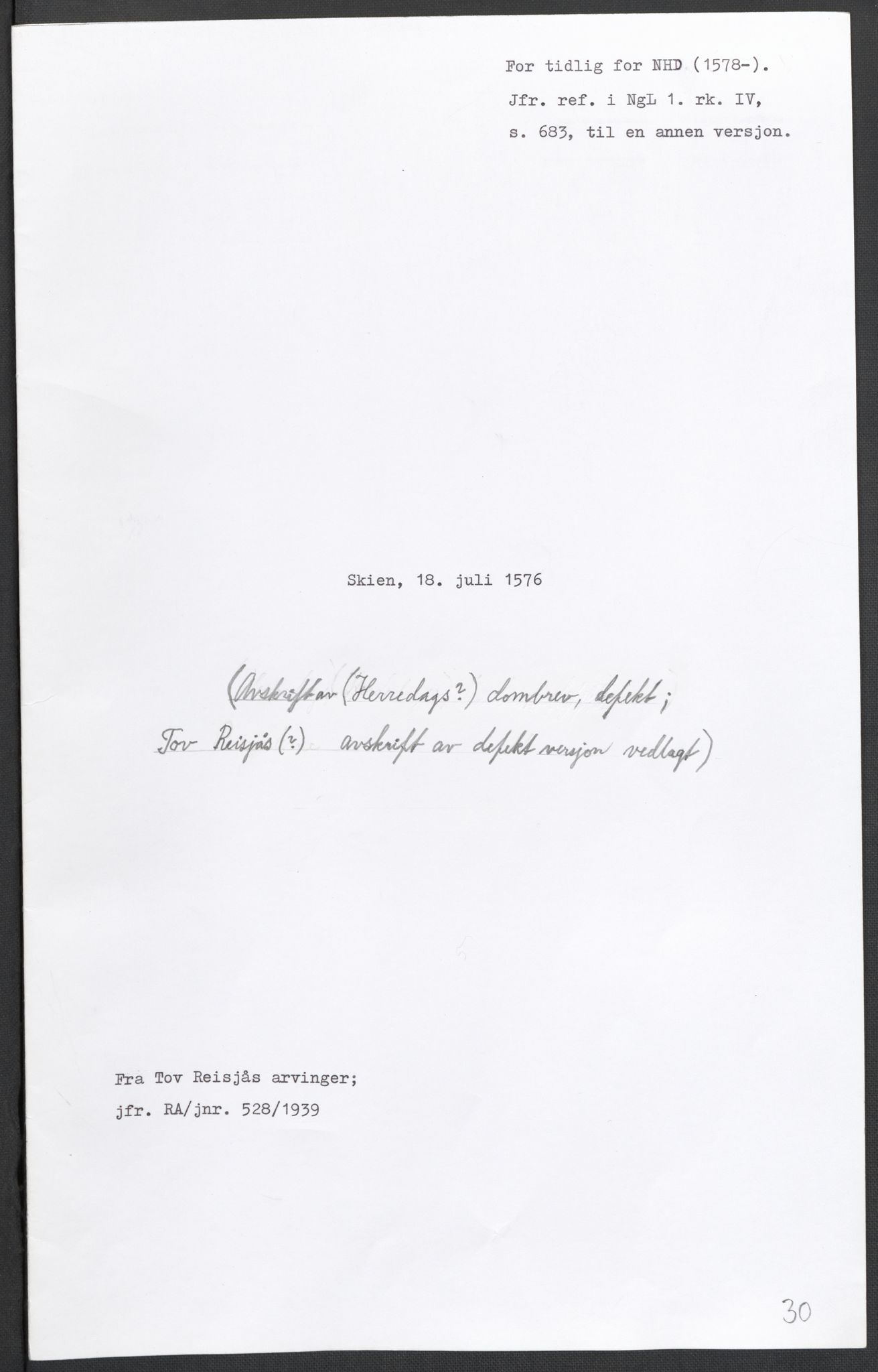 Riksarkivets diplomsamling, AV/RA-EA-5965/F02/L0079: Dokumenter, 1576-1577, p. 19