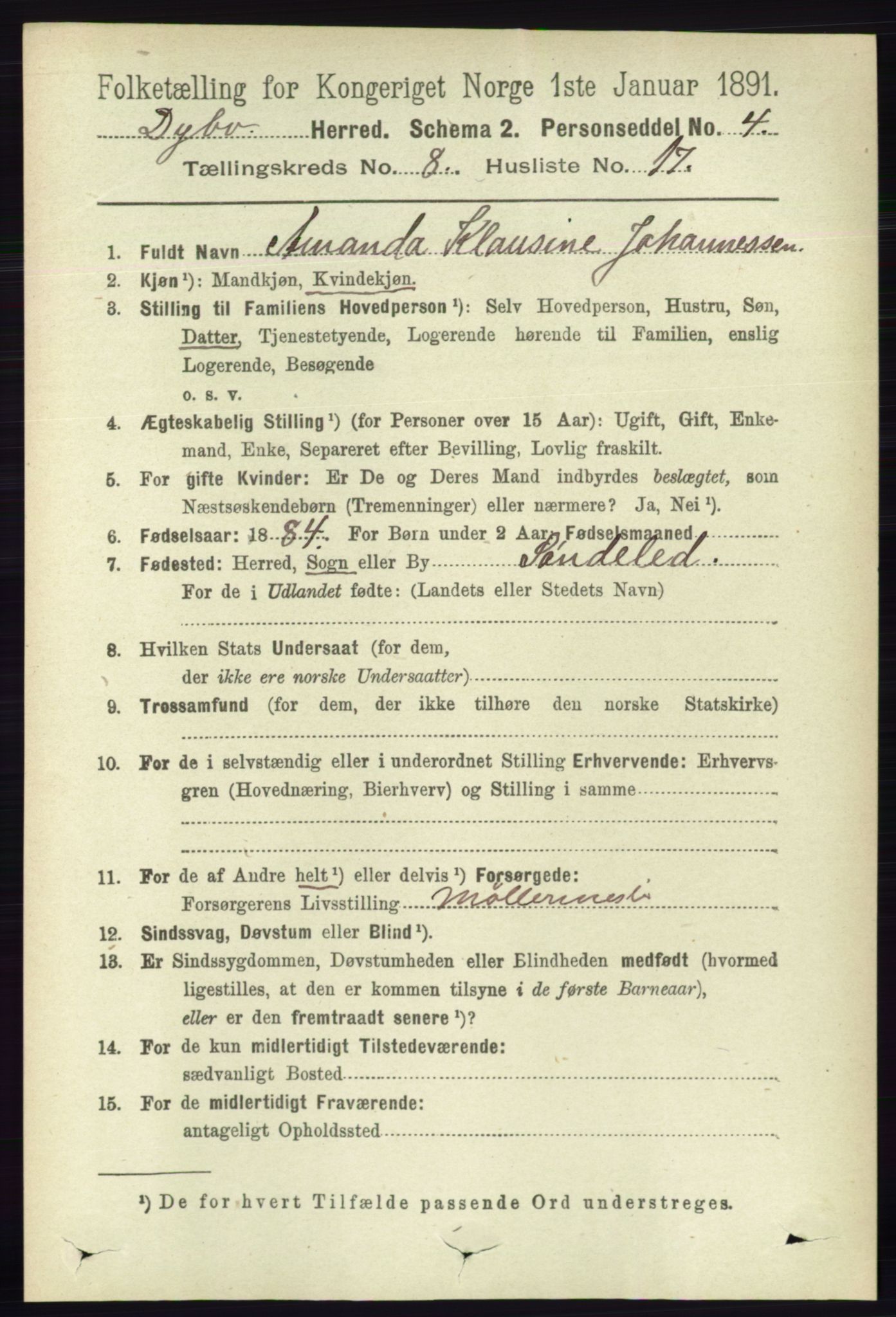 RA, 1891 census for 0915 Dypvåg, 1891, p. 2818