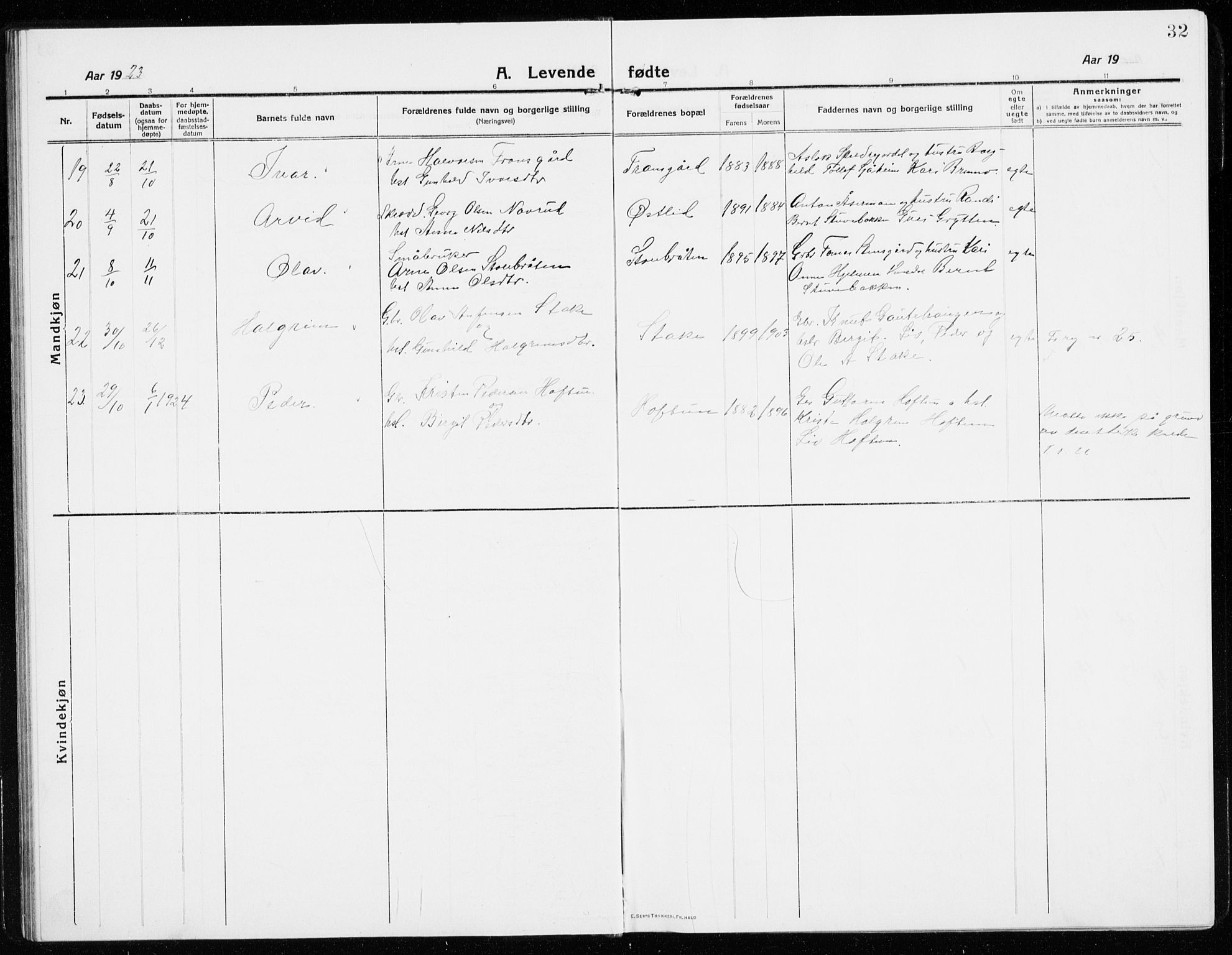 Gol kirkebøker, SAKO/A-226/G/Ga/L0004: Parish register (copy) no. I 4, 1915-1943, p. 32