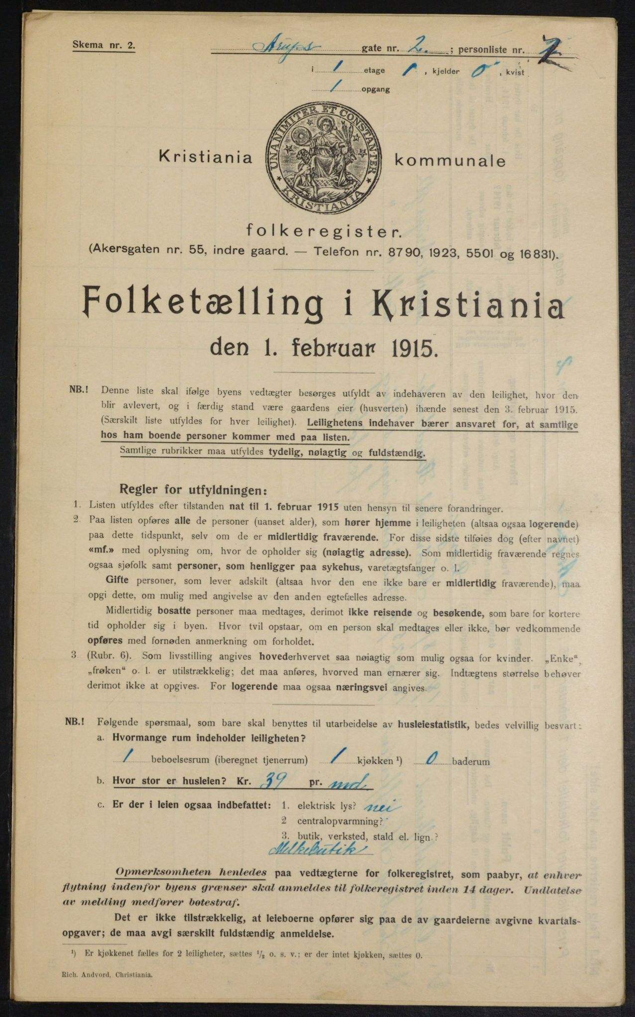 OBA, Municipal Census 1915 for Kristiania, 1915, p. 2230